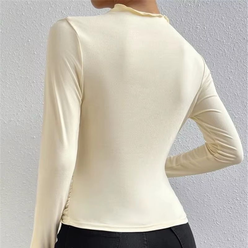Fashion Lady'S Shirt Solid Color Slim Long Sleeve Designer T-Shirt Pleated Blouse Shirts for Women