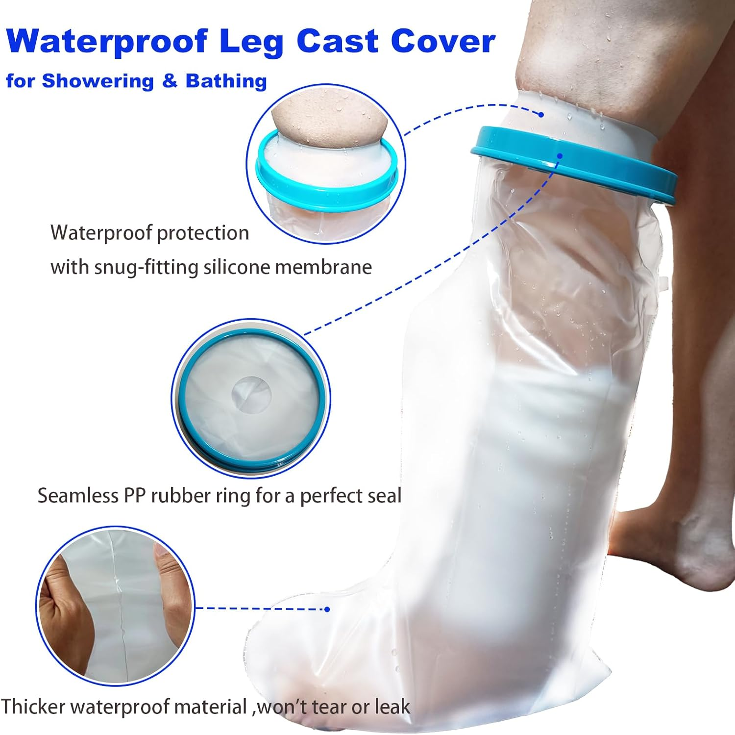 Tideshake - 100% Waterproof Leg Cast Cover for Showering, Reusable Adult Shor... - Picture 4 of 15