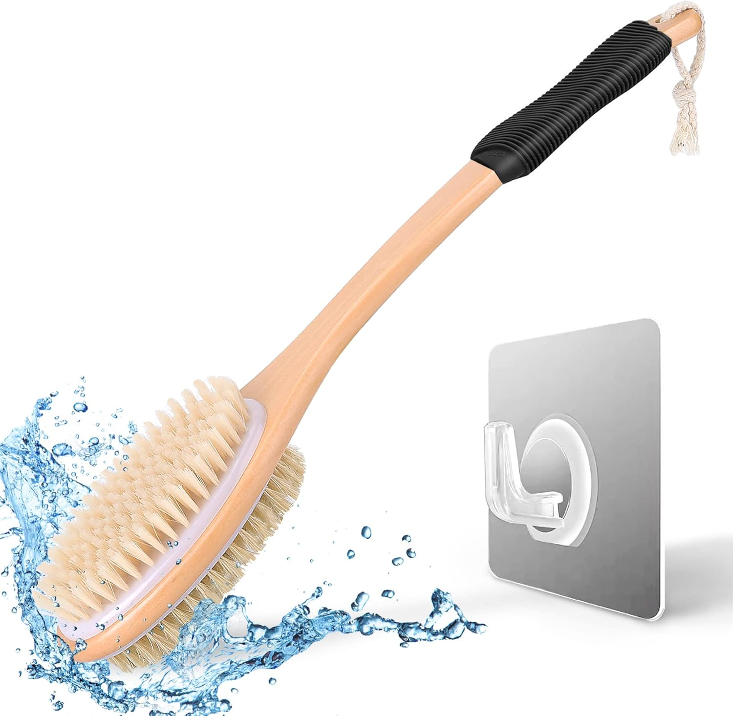 Ergonomically Back Scrubber Shower Double-Sided Back Long Handle Wet Dry Brush