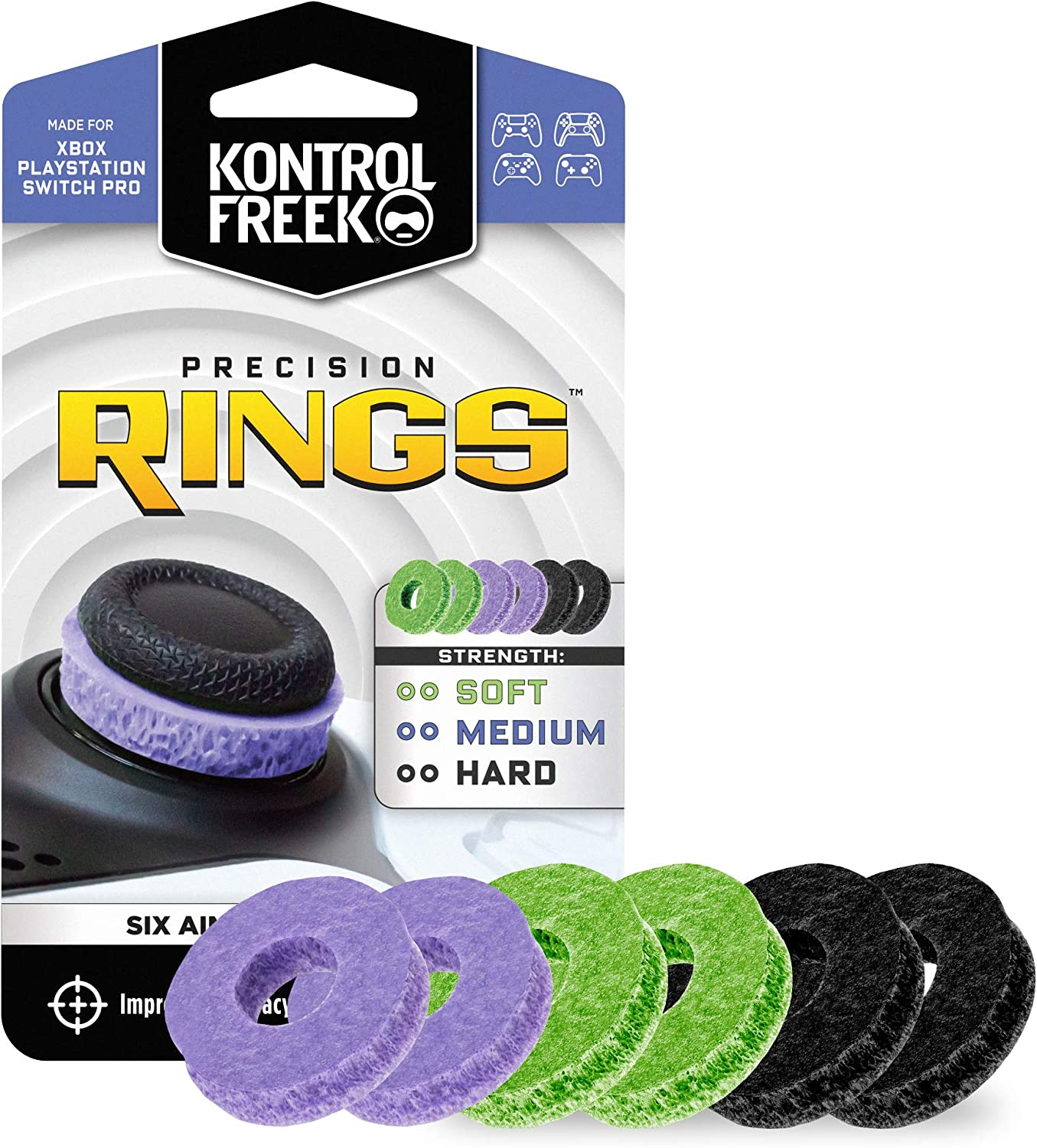 Kontrolfreek Precision Rings | Aim Assist Motion Control for Playstation 4 (PS4), PS5, Xbox One, XBX, Switch Pro & Scuf Controller (Black/Purple/Green)