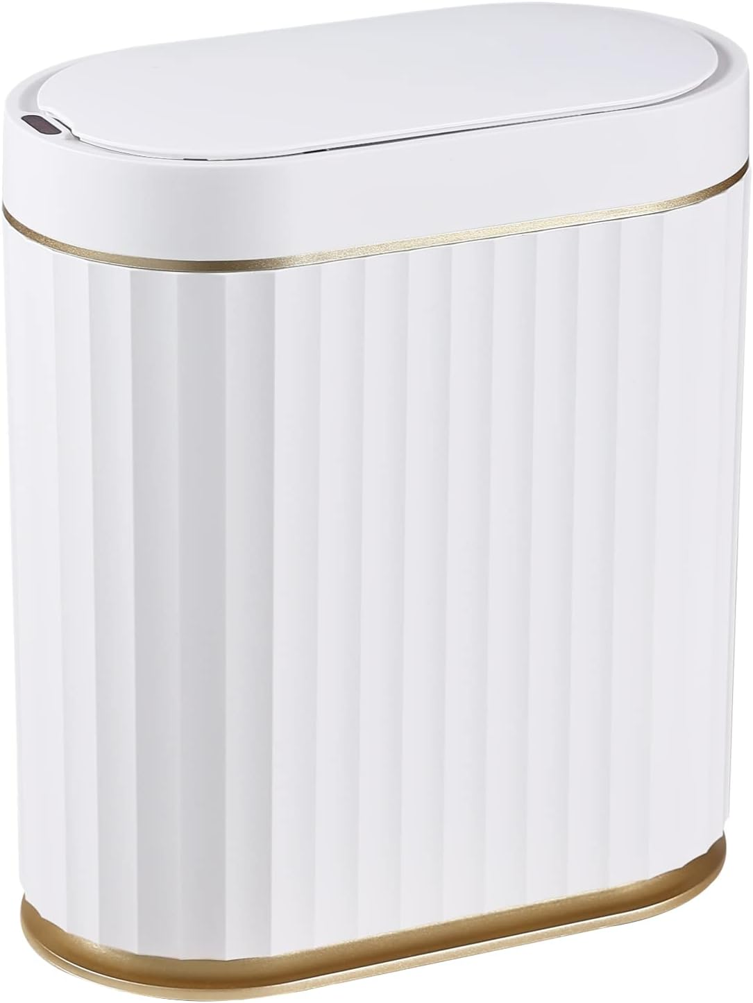 Automatic Motion Sensor Trash Can - 2 Gallon Slimline for Bathroom, Bedroom, Kitchen, Office - White with Gold Trim
