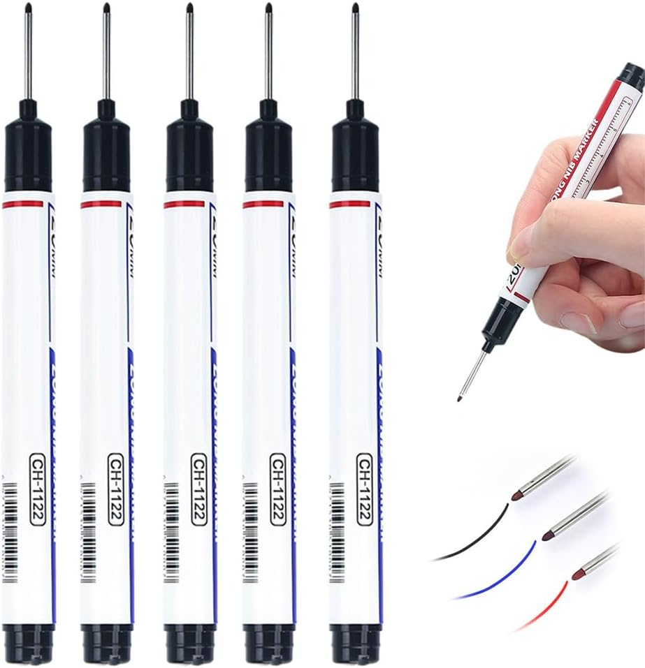 Upgrade Long Head Deep Hole Marker Pens, 20Mm Quick-Dry Waterproof Long Nib Permanent Markers, Construction Marking Tool, Carpenter Ink Marker Pens Metal Marking Pen (Black)