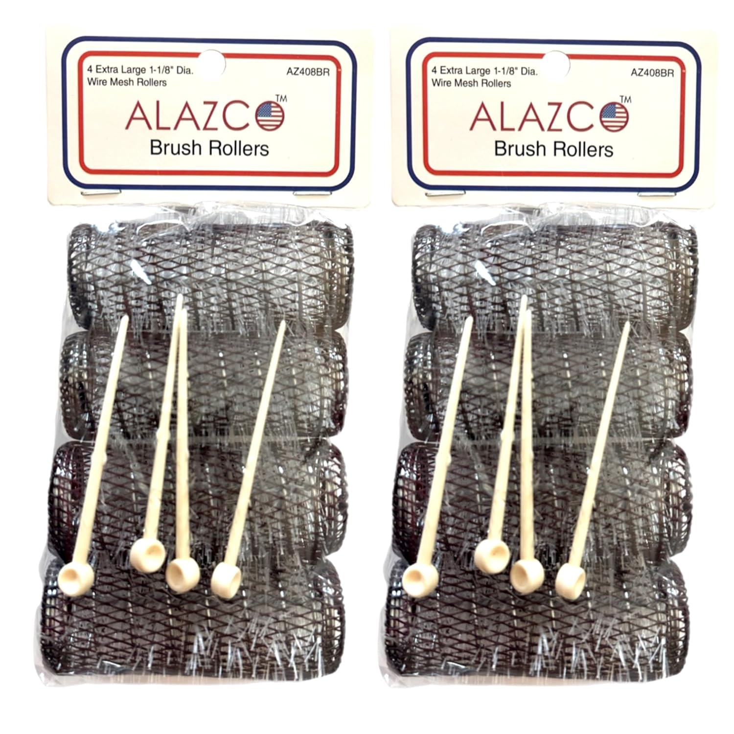 ALAZCO 8 Pc Vintage Style Hair Rollers Xlarge BRUSH ROLLERS & 8 PINS (8 XL Rollers)