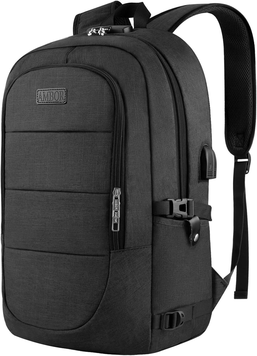 Travel Laptop Backpack for Men, 17.3 Inch anti Theft Business Laptop Backpack with USB Charging Port, Water Resistant Travel Backpack for Men & Women, Work College School Backpack Gift, Black