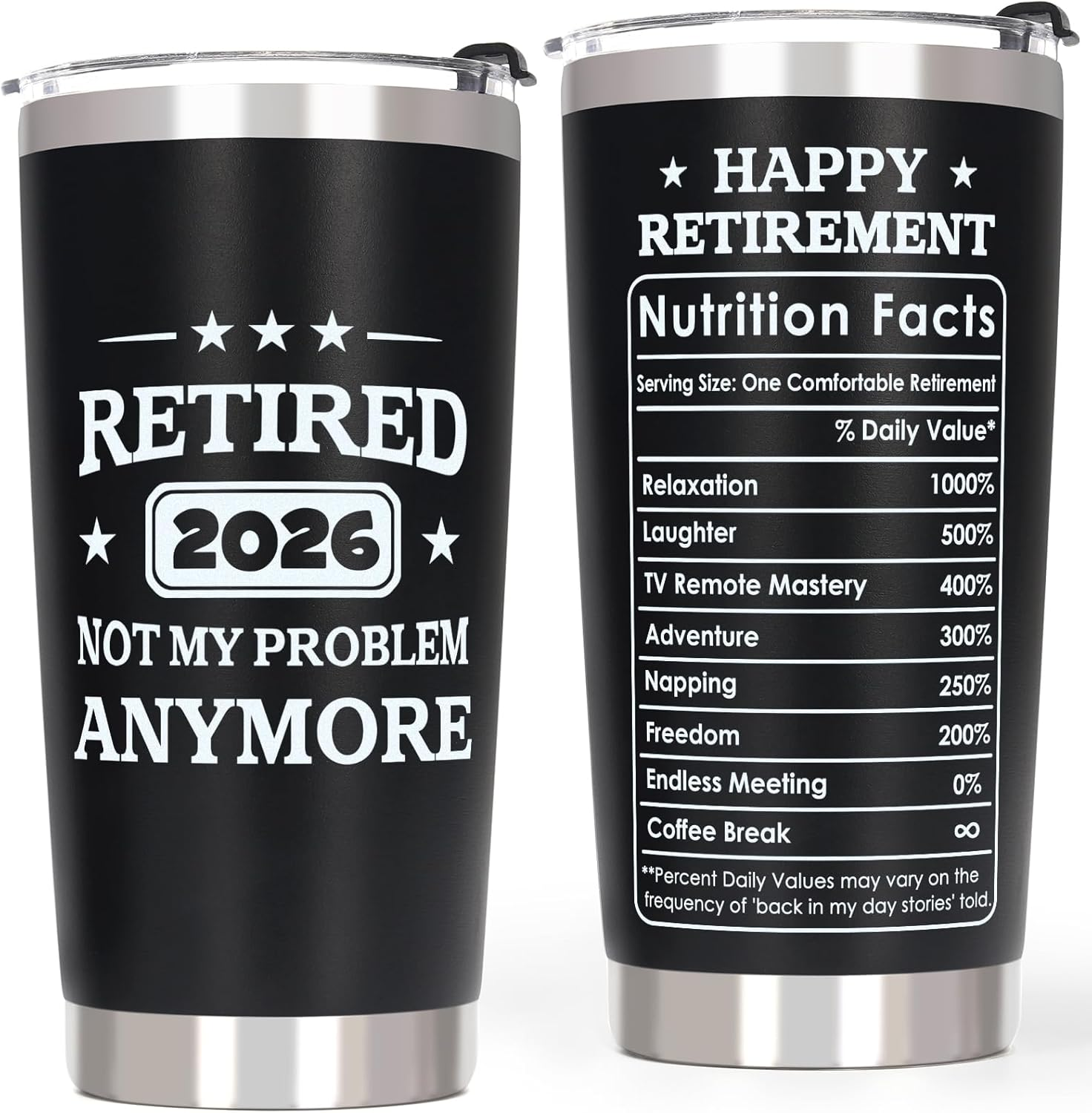 Best Retirement Gifts for Men 2026 - Funny Retired Gifts for Teachers Coworkers Leaving Farewell Going Away, Happy Retirement Presents, 20 OZ Stainless Steel Insulated Travel Coffee Tumbler Cup, Black