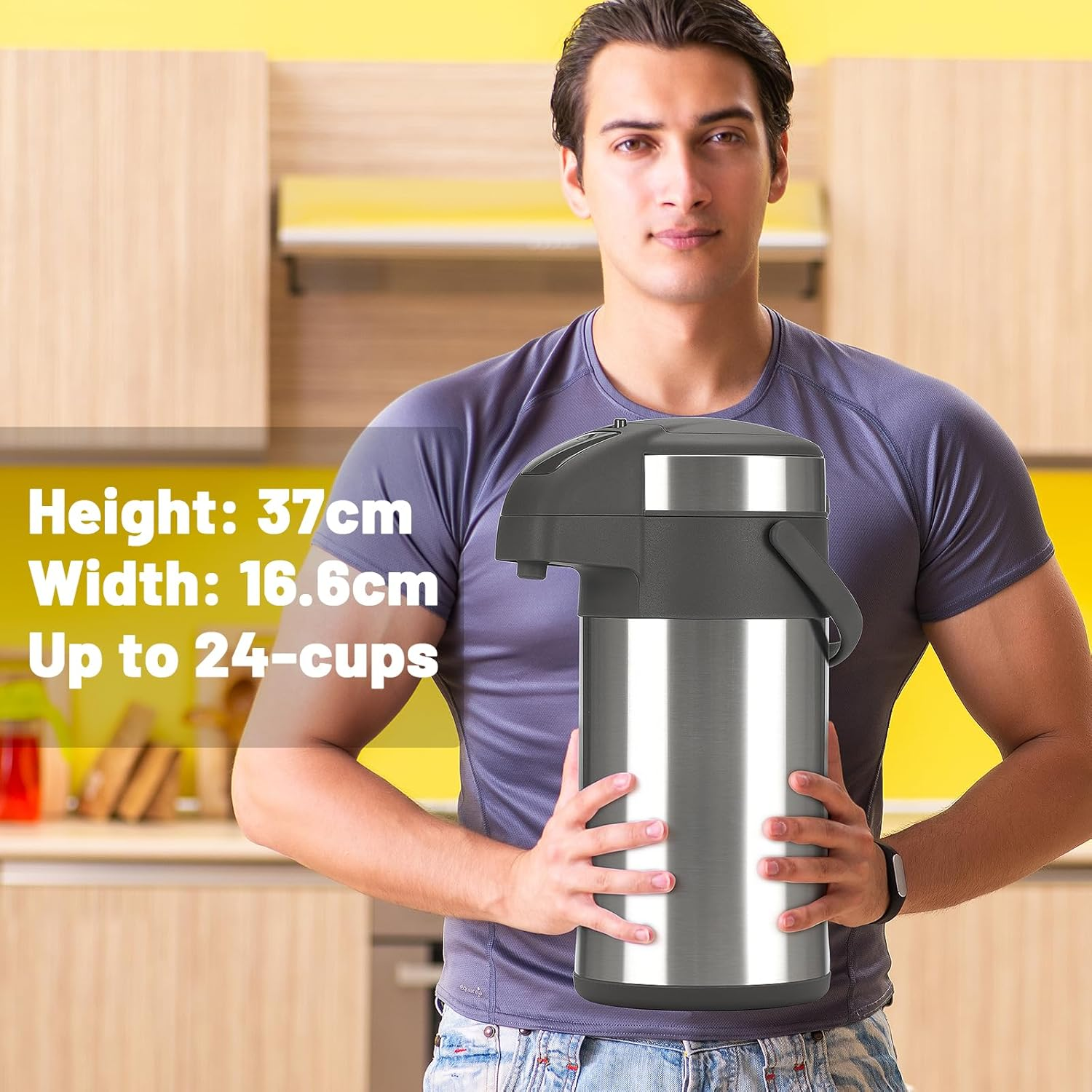 Olerd 4.0 Litre Pump Jugs Thermos Flasks Coffee Dispenser, Stainless Steel Do... - Picture 10 of 13
