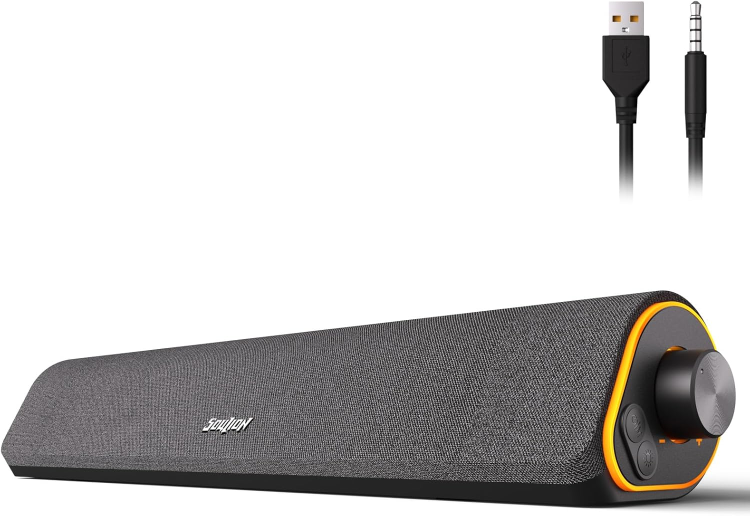 SOULION R50 Bluetooth Computer Speakers, 3.5Mm PC Sound Bar for Desktop Monitor, Wired USB Powered & Colorful LED Lights with Switch Button, Surround Sound Soundbar PC Spearkers for Computer