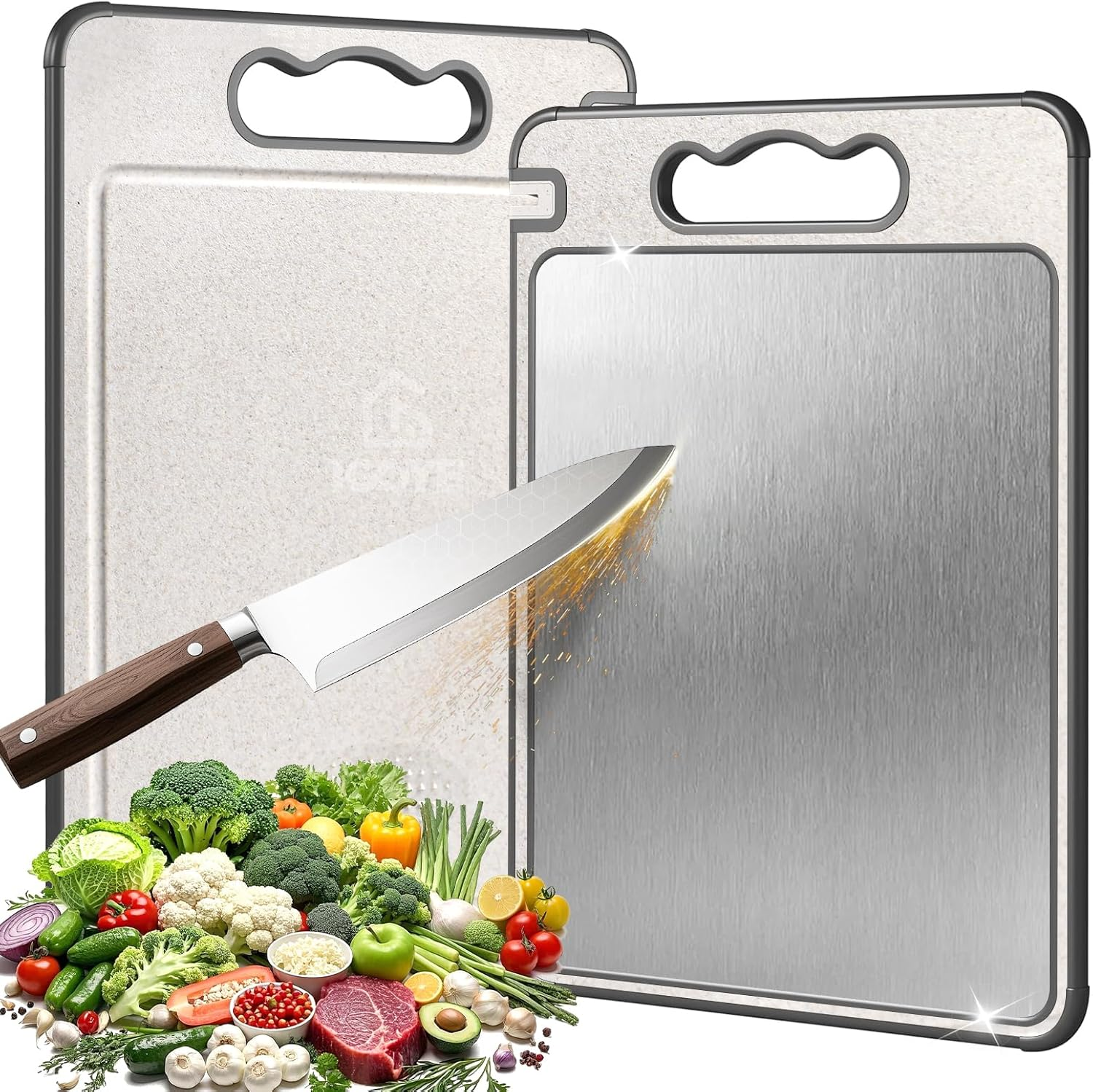Titanium Cutting Board, Double Sided Chopping Board for Kitchen, Non Toxic Non Slip Cutting Board 14.37