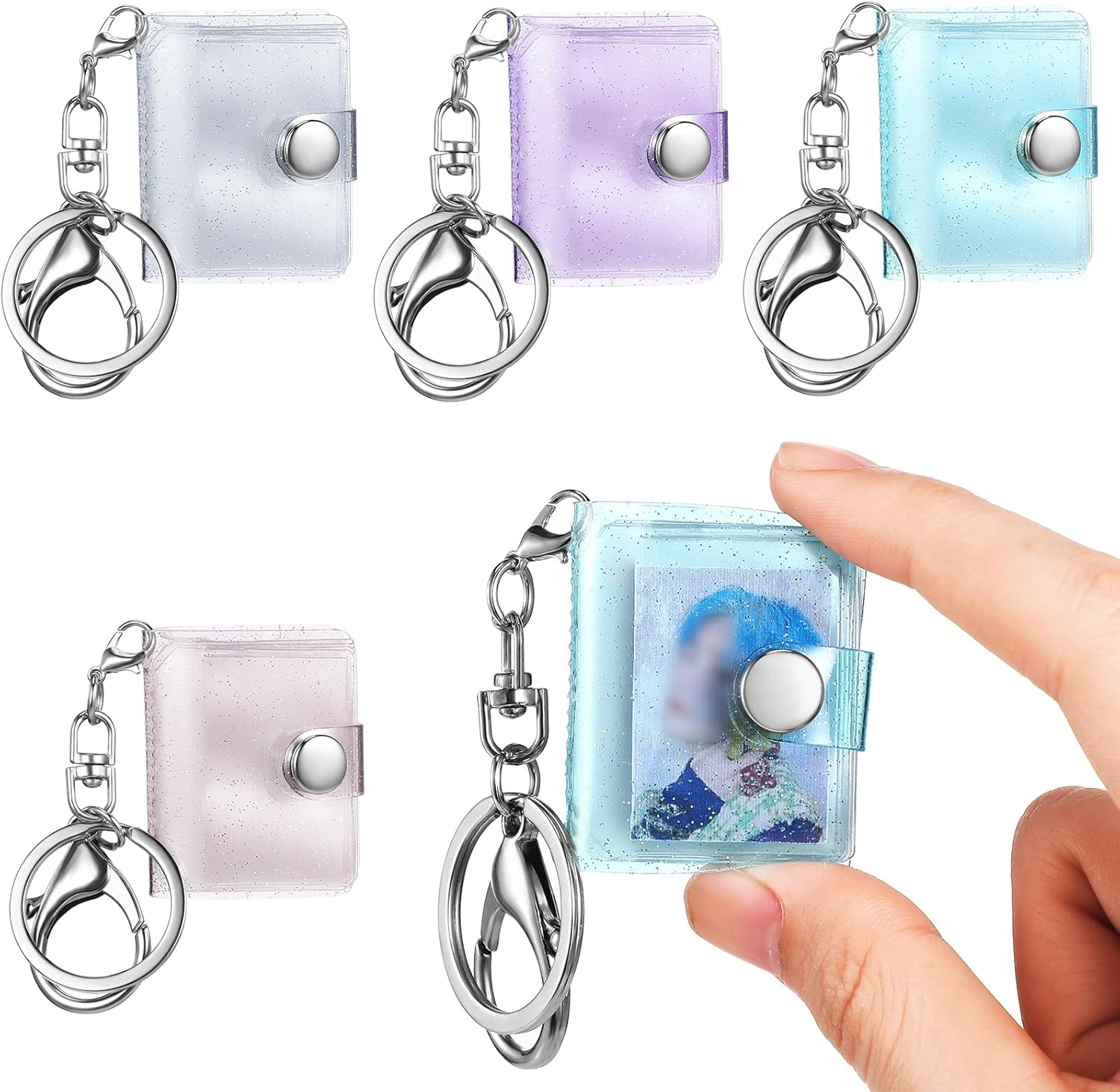 Crtiin 4 Pack 1 Inch Mini Small Photo Album 16 Pockets Photo Storage with Keychain Mini Album Keychain for Picture Card Holder Storage Book Wedding Anniversary Birthday