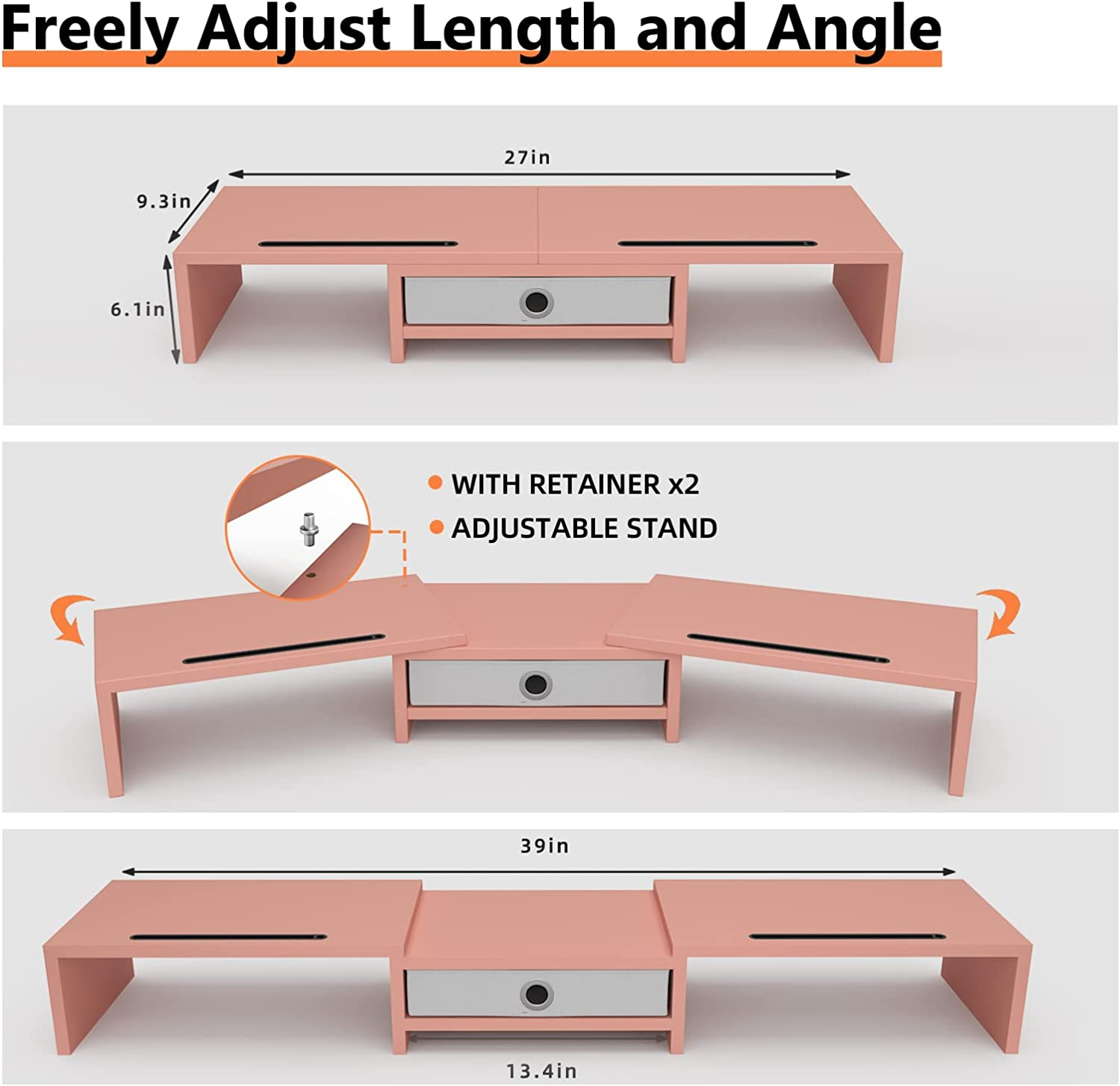 WESTREE Dual Monitor Stand with Drawer 3 Shelf Computer Monitor Riser, Deskto... - Picture 8 of 13