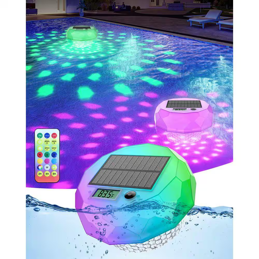 Solar Digital Pool Thermometer with Color-Changing LED and Extra-Large Display IP68 Waterproof Perfect Pools Hot Tubs