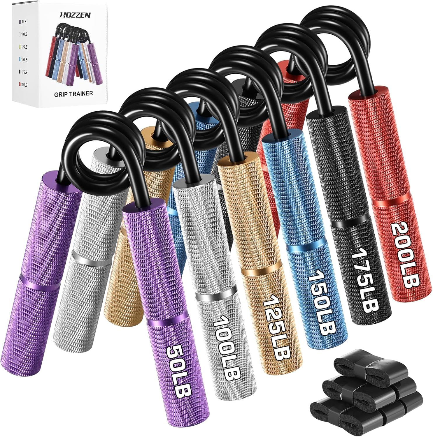 Grip Strength Trainer, 6 Pack Grip Strength Trainer Set, No Slip Hand Grip Strengthener, Wrist Forearm Strengthener with Grip Tape for Strength Training, Exercise, Injury Recovery