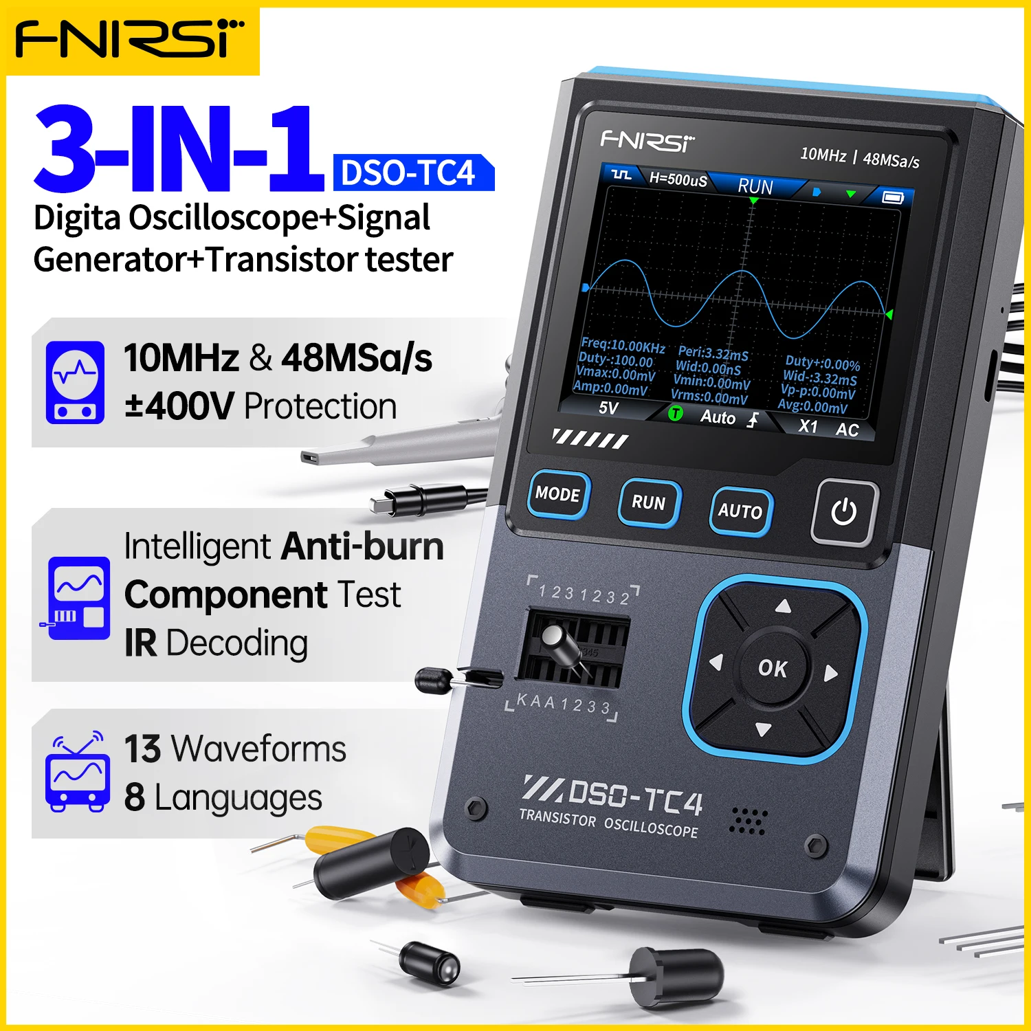 New DSO-TC4 DSO-TC3 3-in-1 Handheld Digital Oscilloscope Transistor Tester Signal Source Portable Electronic Tester Tools