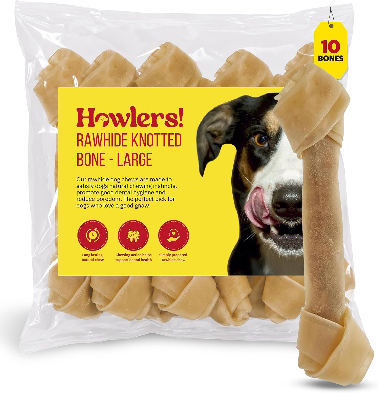 Natural Rawhide Knotted Bones, 20 Cm, Pack of 10 | Long-Lasting Chew, Helps Reduce Boredom, Encourages Chewing Habits, Keeps Pets Occupied, Ideal for Daily Enrichment