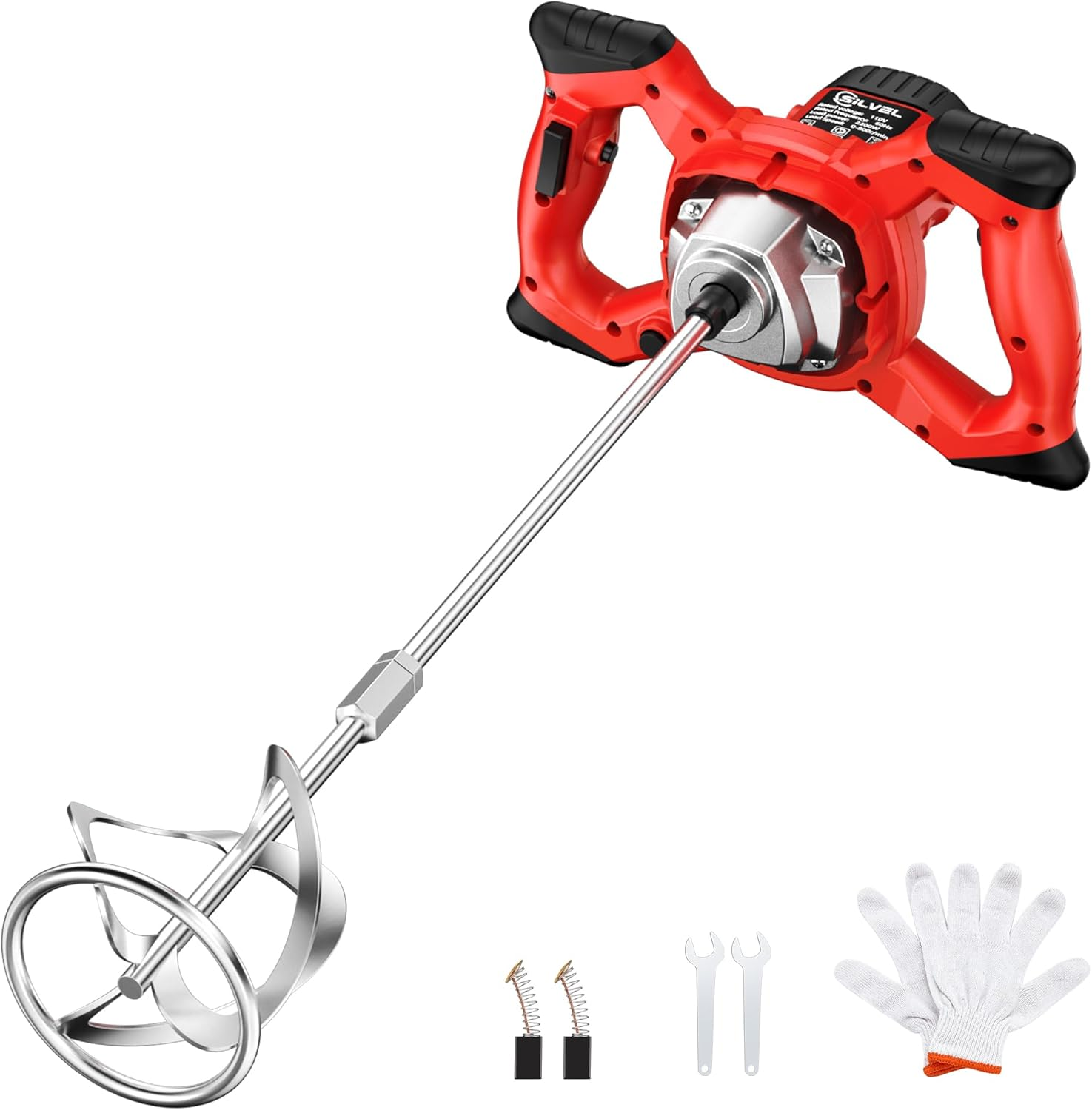 Cement Mixer, Max 2300W Electric Concrete Mixer with 6 Adjustable Speeds, Portable Mortar Mixer, 110V Handheld Mud Mixer for Mixing Mortar, Paint, Slurry, Gypsum, Sheetrock, Feeding