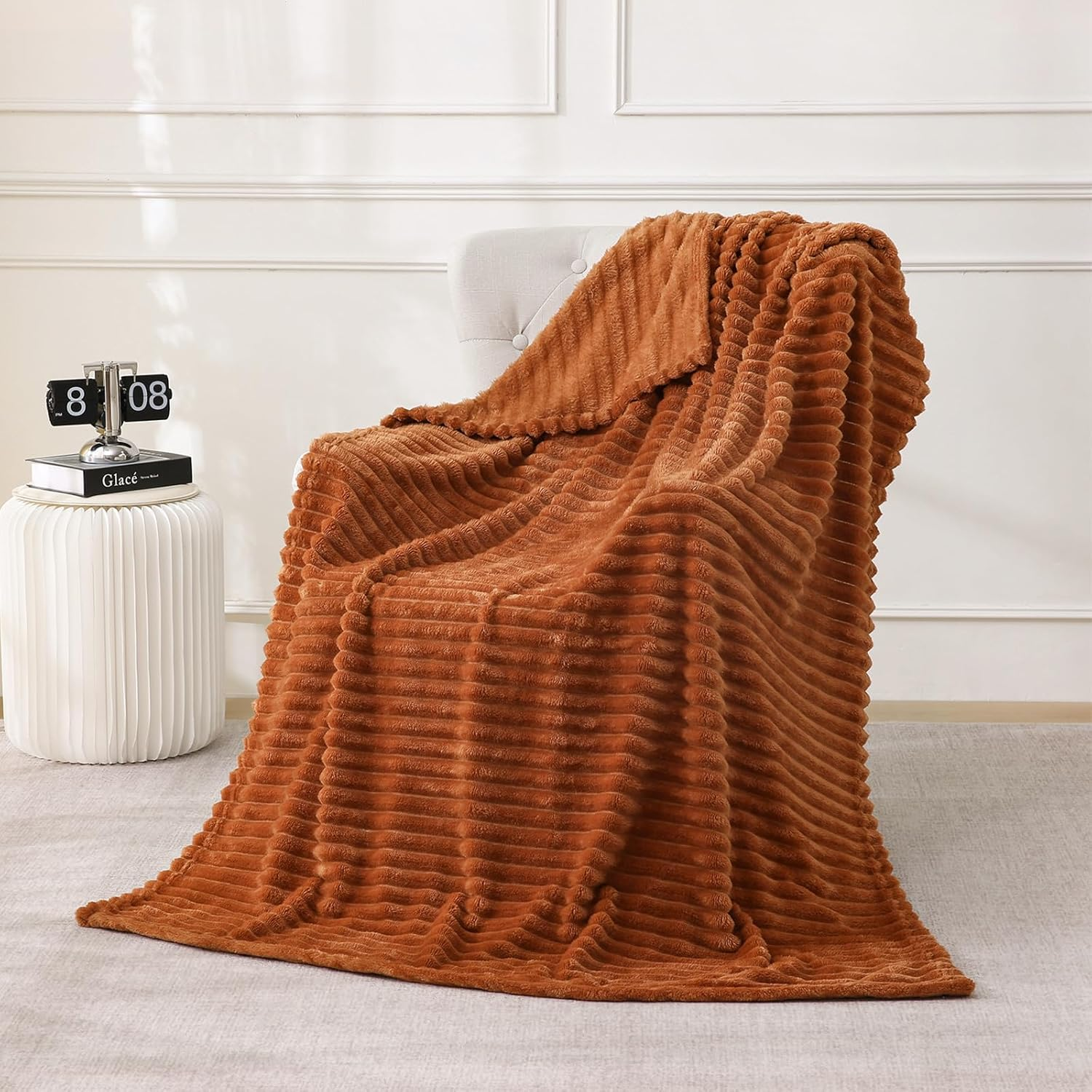 Burnt Orange Fleece Throw Blanket 50”×60” for Couch Sofa Livingroom