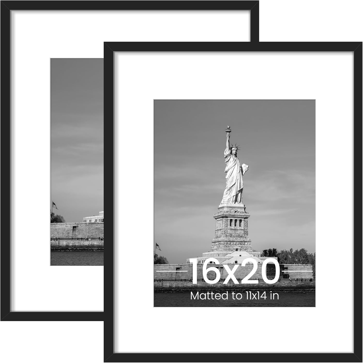 16X20 Picture Frame, Display Poster 11X14 with Mat or 16 X 20 without Mat, Wall Gallery Photo Frames, Black, 2 Pack