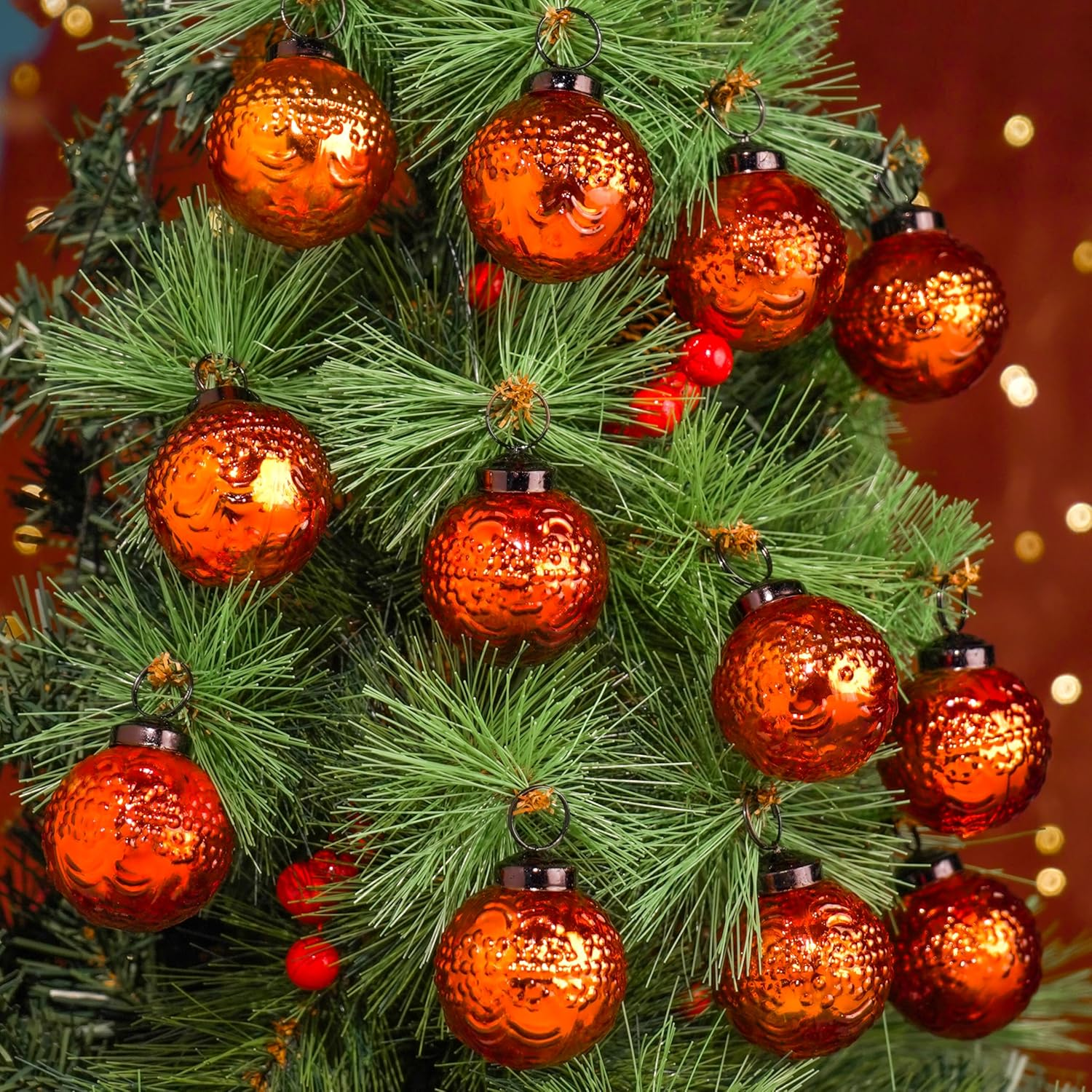 12 Vintage Mercury Large Christmas Ornaments Orange Unique Glass Christmas Balls for Christmas Tree, Halloween, New Year, Valentine Day, Holidays, Event & Wedding Party Decor-2 Inch