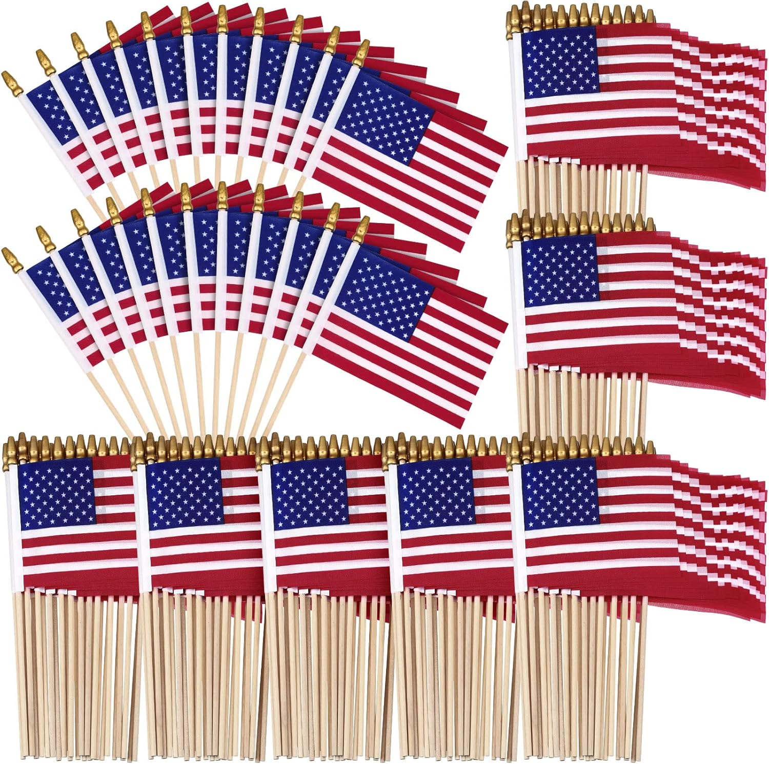 200 Pieces Small American Flags on Stick 5" X 8" USA Flag Bulk Mini Handheld Stick Flag with Safe Spear Top for 4Th of July 250Th Anniversary Parade Marker Memorial Day Independence Day