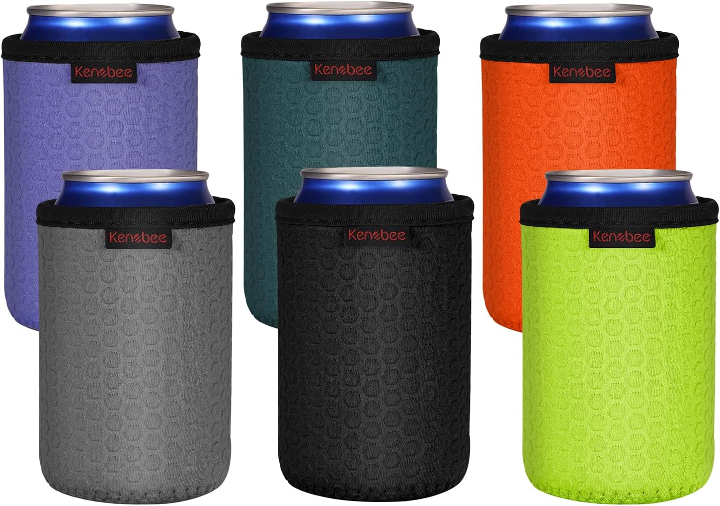 KENOBEE 6 Pack 12Oz Standard Can Cooler Sleeves, Soft Insulated Reusable Non-Slip Neoprene Can Coolier Drink Caddies Holder Covers for for Hard Seltzer, Beer, Soda, Energy Drinks and Water Bottle