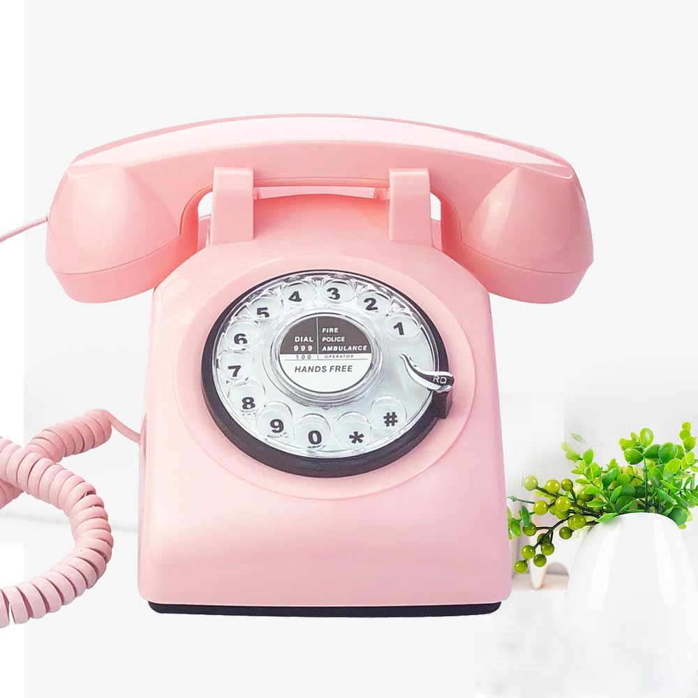 Retro Single Line Corded Desk Telephone Classic Vintage Rotary Dial Hands Free Landline Phone for Home/Office/Hotel, Antique Phones for Seniors Gift