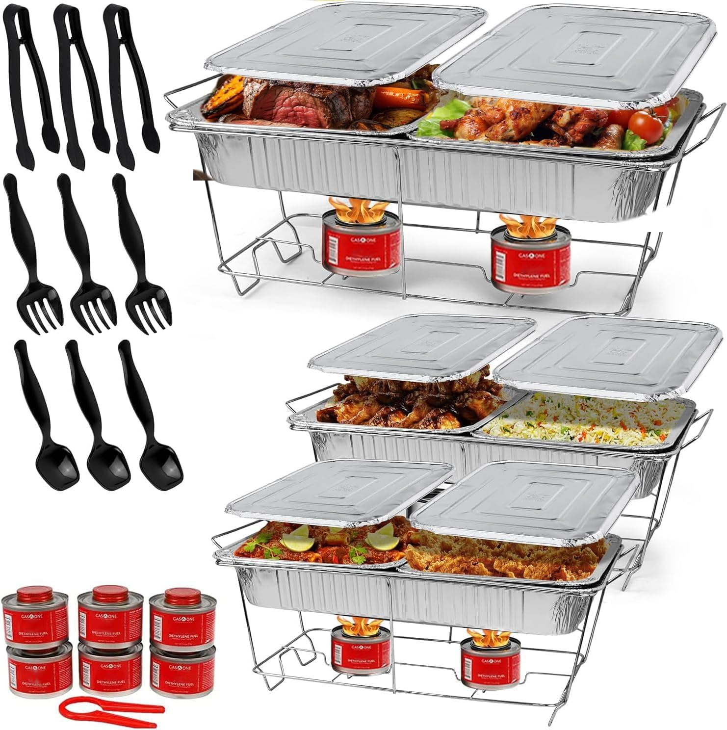 Large Full Size 33-Pcs Disposable Chaffing Buffet With-Covers, Utensils, Fuel Cans – Premium Chafing Dish Set for Events, Parties, Catering