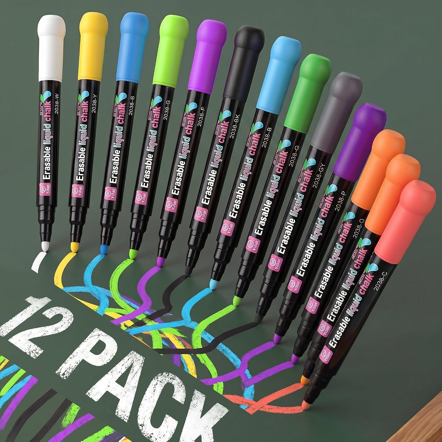 Liquid Chalk Markers Pen  Blackboards, 12PCS Dry Erase Marker Pens  Glass & Chalkboards, Fine Tip Erasable Markers Chalk Pens  Windows, Signs, Menu Boards, DIY Drawing, Mirrors