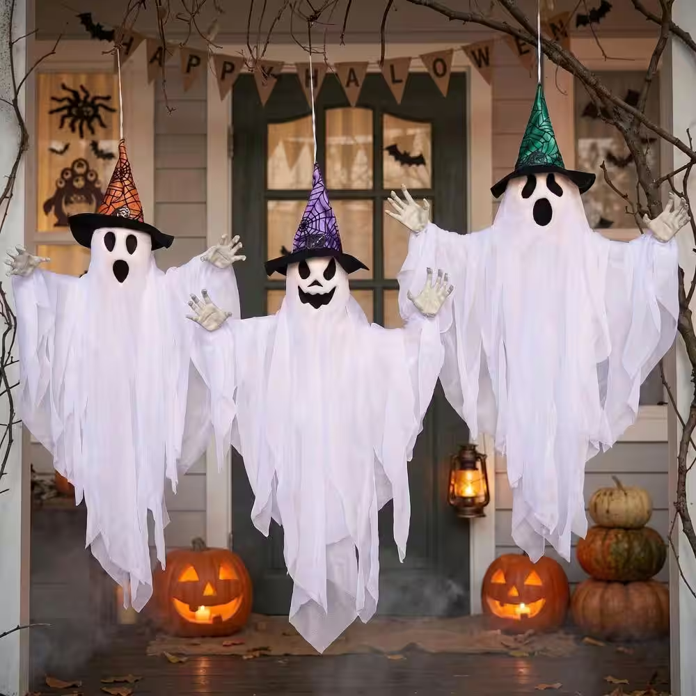 3Pcs 24.8" Halloween Hanging Ghost with Hats