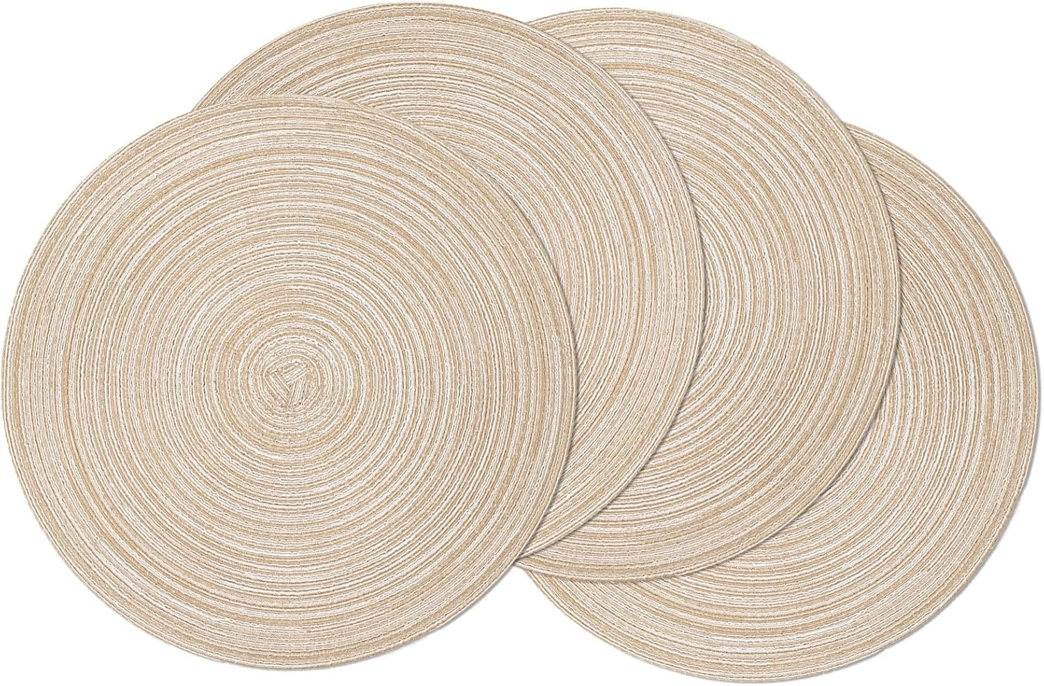 round Braided Placemats Set of 4 Washable Place Mats for Dining Tables 15 Inch Non Slip Kitchen Table Mats (Beige, 4)