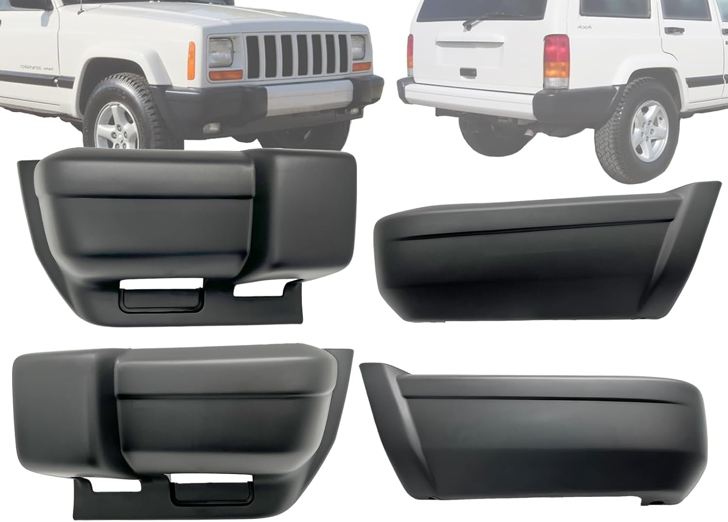 APA Replacement Bumper End Cap for 1997 1998 1999 2000 2001 Cherokee Front and Rear 4 Pcs 5DY40DX9AC 5DY41DX9AC 5DY10DX9 5DY11DX9 CH1005126 CH1004126 CH1105139 CH1104139