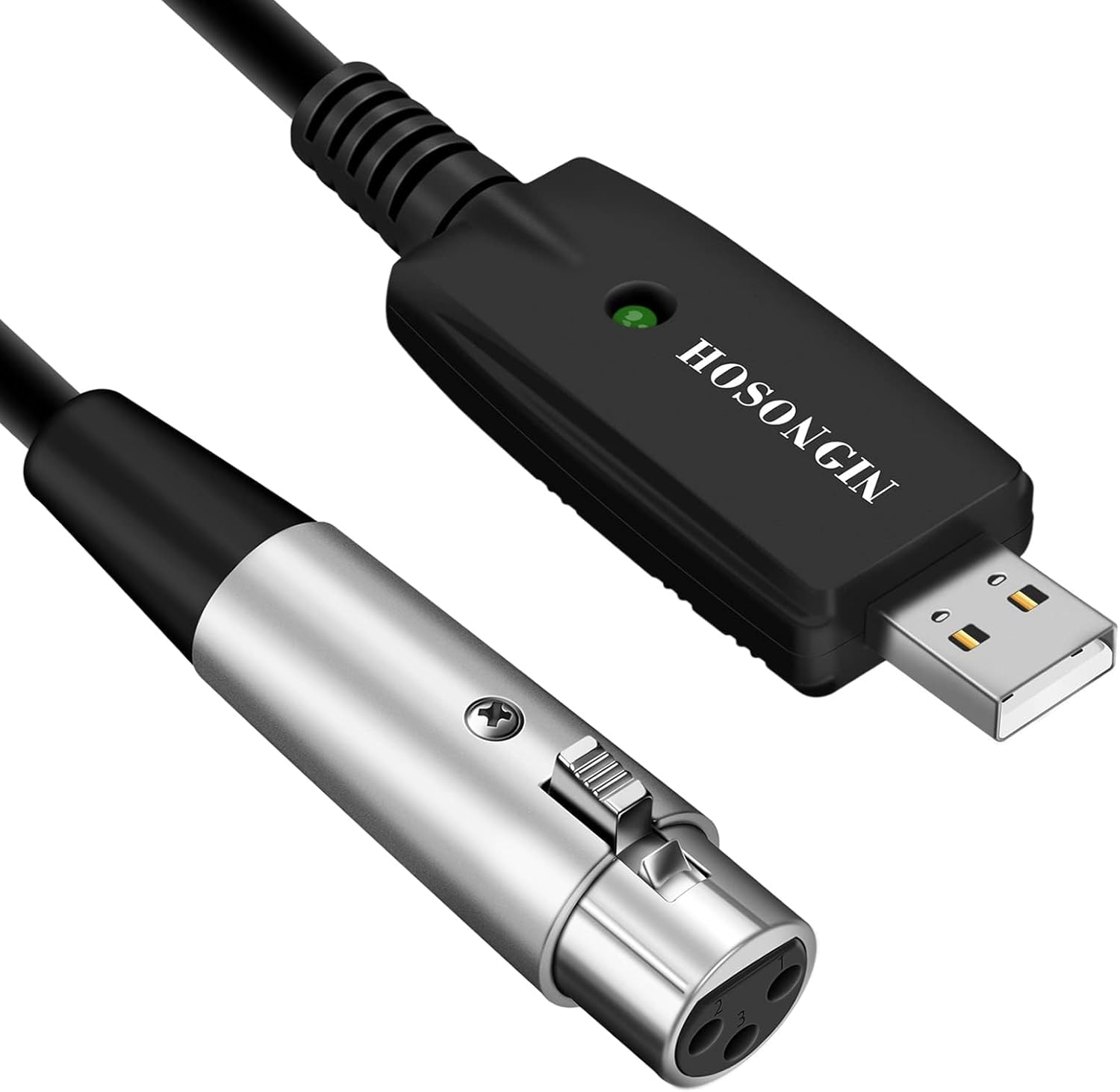 HOSONGIN XLR to USB Recording Cable for Microphones, 48V Phantom Power Required for Condenser Microphones, Plug-And-Play Audio Adapter with Built-In DAC for Podcasting Recording, 6.6 Feet
