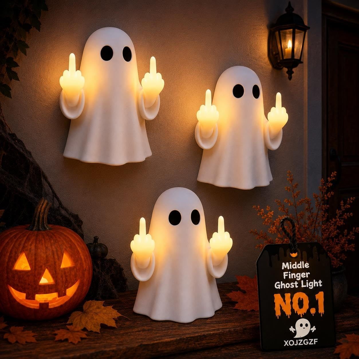 Halloween Lamp Middle Finger Night Light up Mini Ghost Flipping Figurines