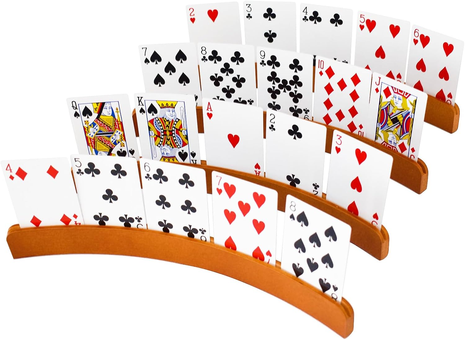 4 Pack Curved Wooden Playing Card Holder Tray Rack Organizer for Kids Seniors