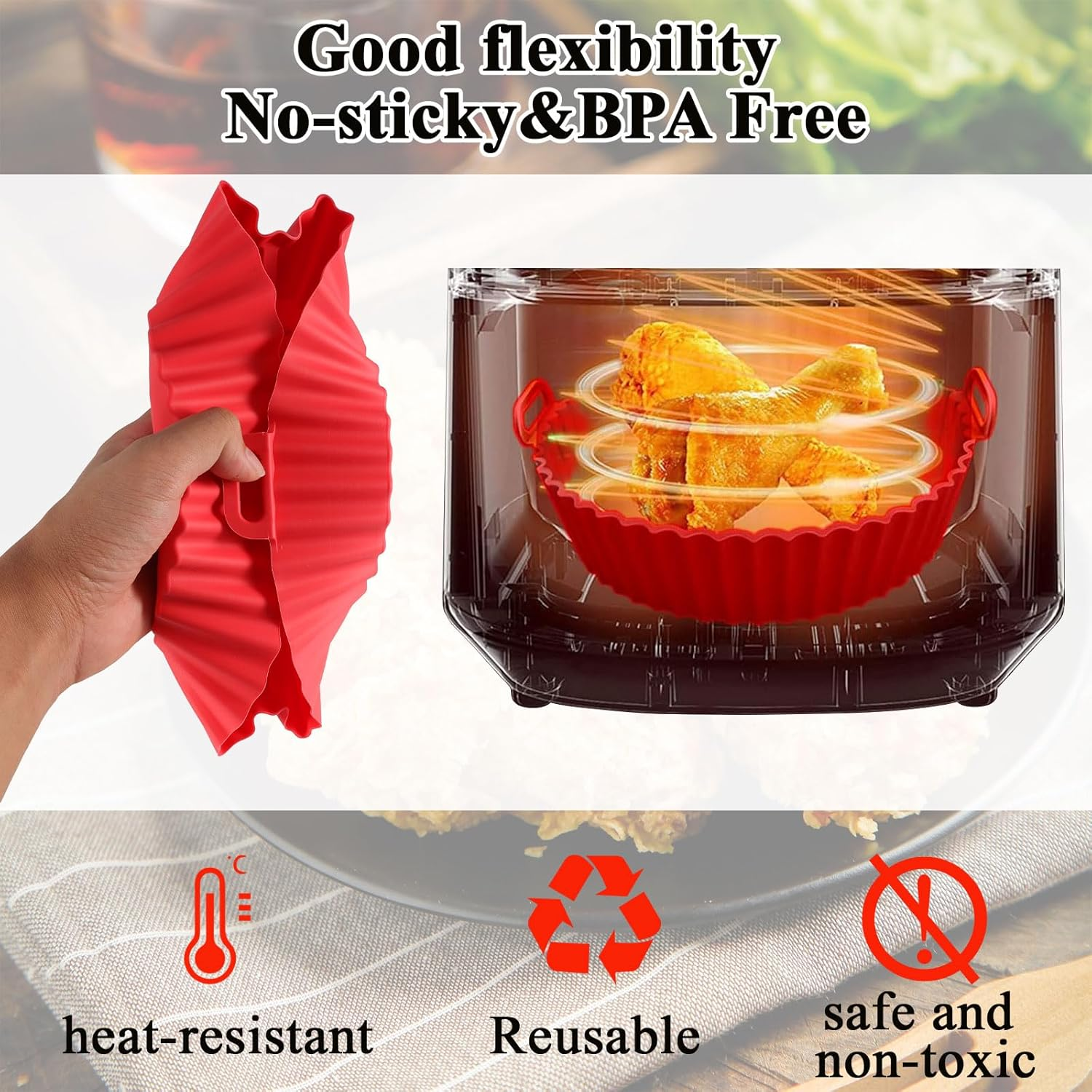 Generic Silicone Air Fryer Liners Reusable, Round, 2 Pack, Separated Type, Sp... - Picture 9 of 14