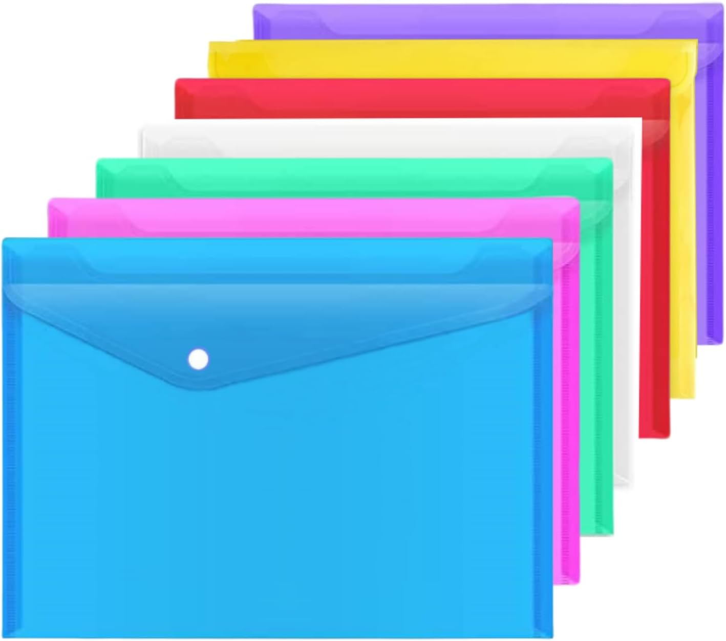 A4 Plastic Wallets 7PCS Folders Waterproof Plastic Wallet Transparent Colours with Button Storage and Organization Office Supplies