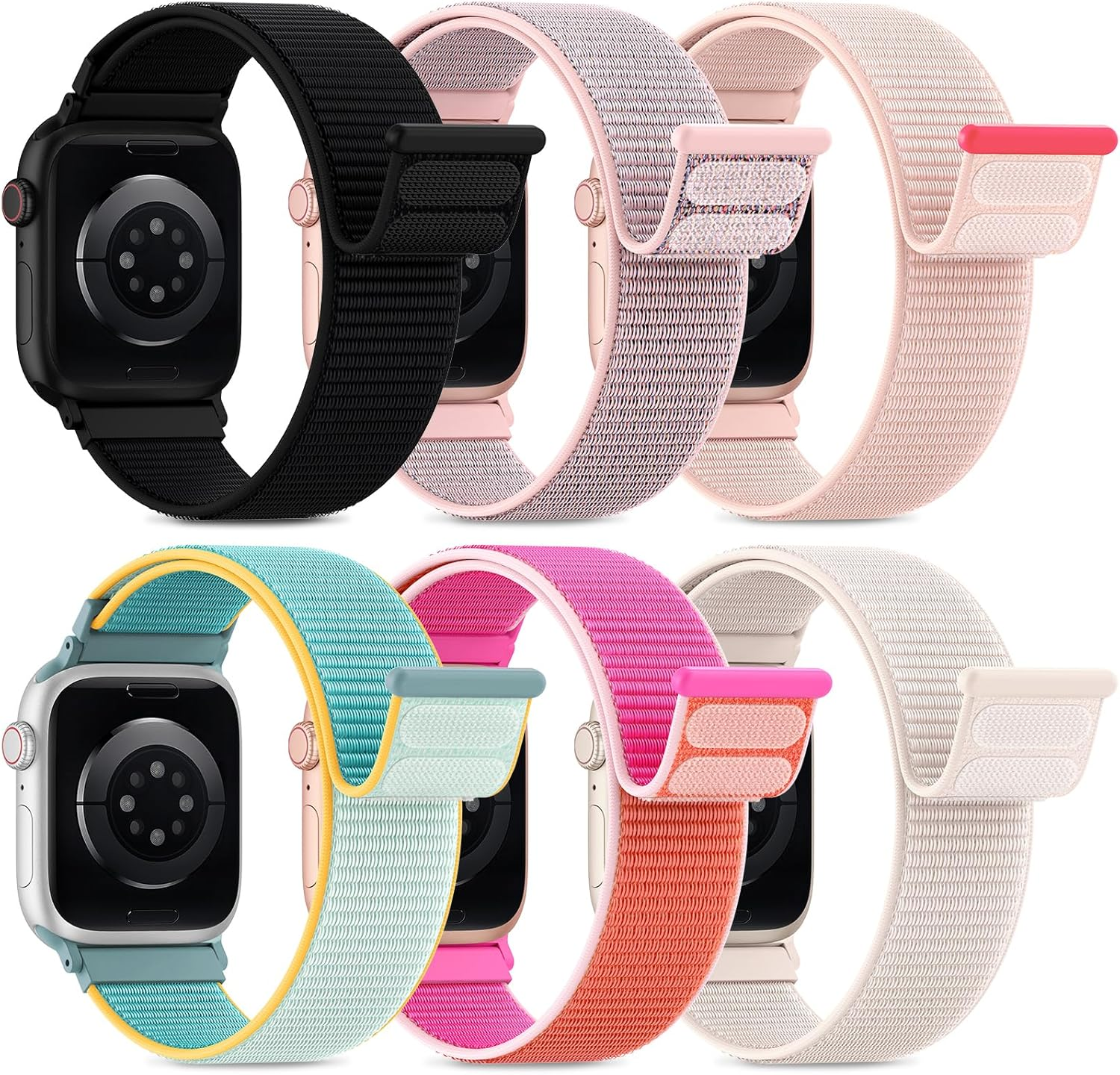 6 Pack Sport Nylon Loop Bands Compatible with Apple Watch Band 40Mm 41Mm 38Mm 42Mm 44Mm 45Mm 46Mm 49Mm for Women Men,Stretchy Vel-Cro Straps for Iwatch Series 10 9 8 7 6 5 4 3 2 1 SE Ultra