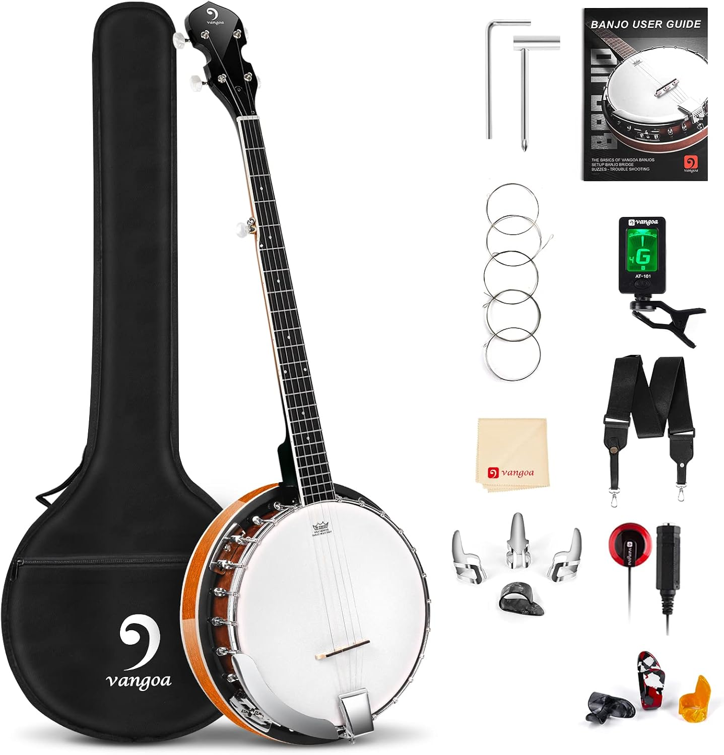 Banjo 5 String Full Size Beginner Kit Remo Head Mahogany Resonator Banjo Closed Back with Premium Bag for Adults Teens Starters
