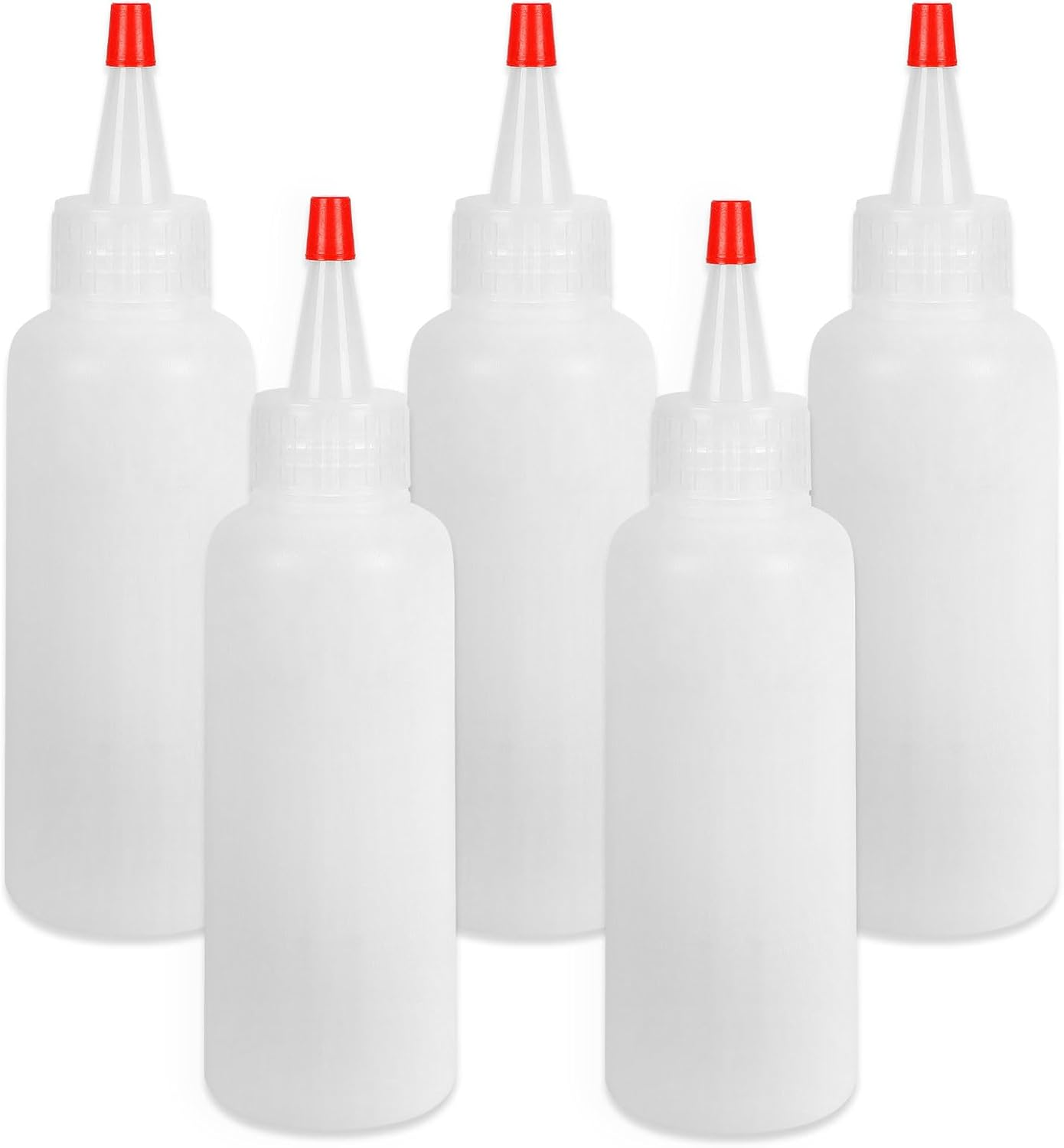 5 Botellas Plastico Exprimir 4oz Con Tapa Roja Para Salsas Aceite Y Manualidades