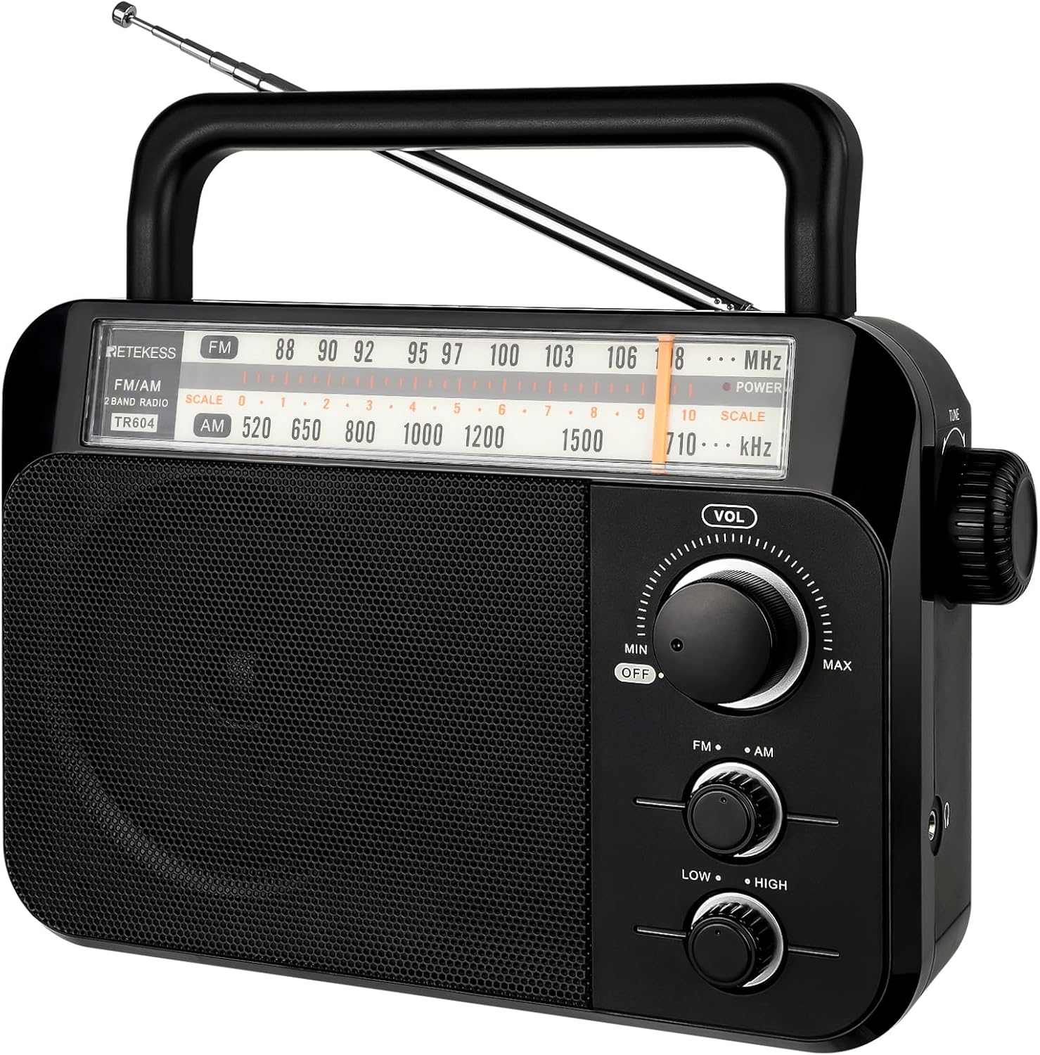 TR604 AM FM Radio,Portable Radio Plug in Wall,D Battery Operated,Large Dial,High/Low Tone Mode,Big Speaker,Earphone Jack,For Home,Picnic,Senior