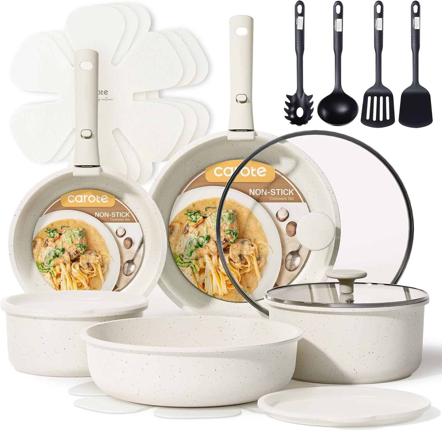 19Pcs Pots and Pans Set, Nonstick Cookware Set Detachable Handle, Induction Kitchen Cookware Sets Non Stick with Removable Handle, RV Cookware Set, Oven Safe
