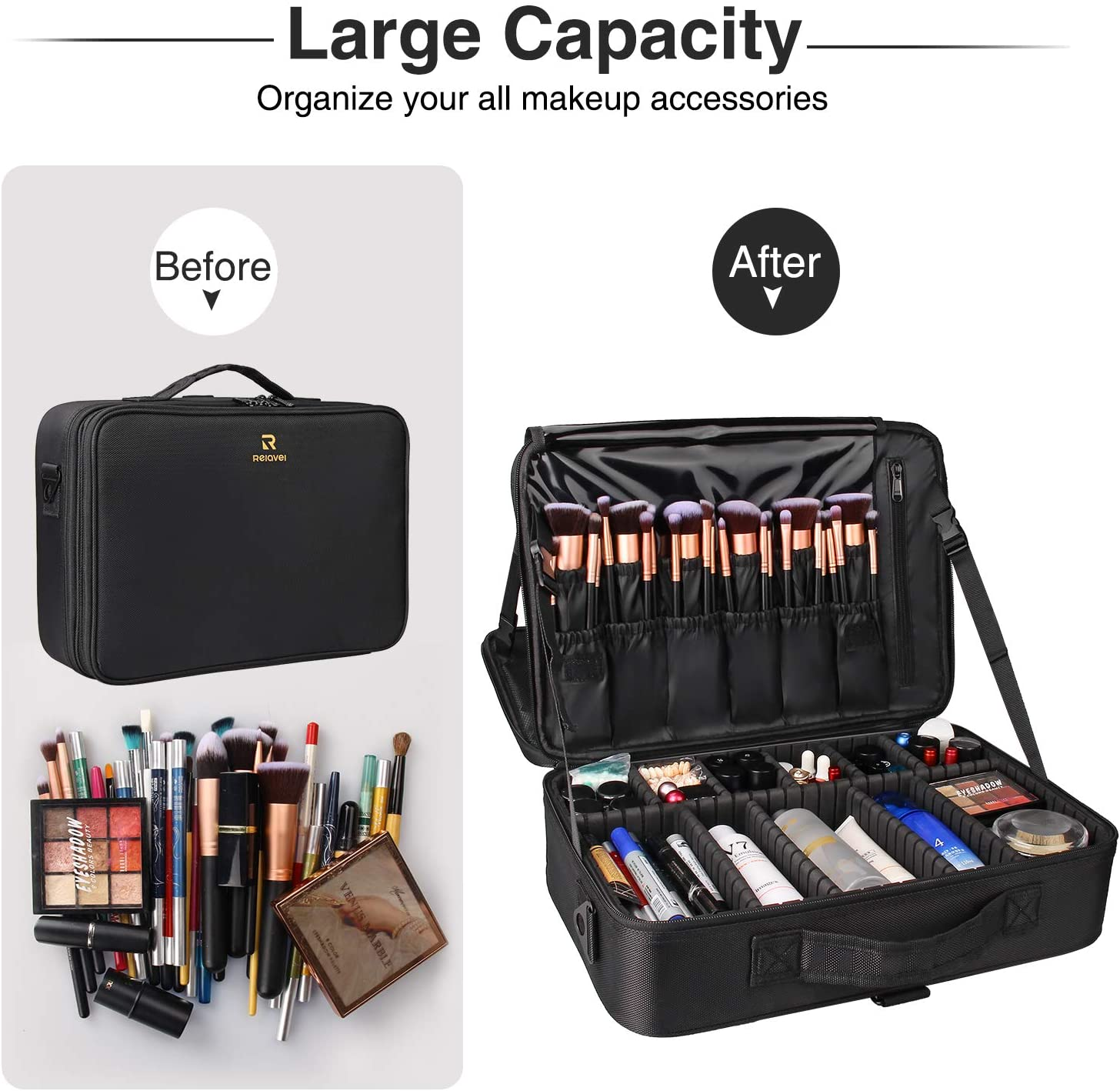 Samtour Makeup Train Case Cosmetic Bag Professional Brush Organizer and Stora... - Picture 7 of 11