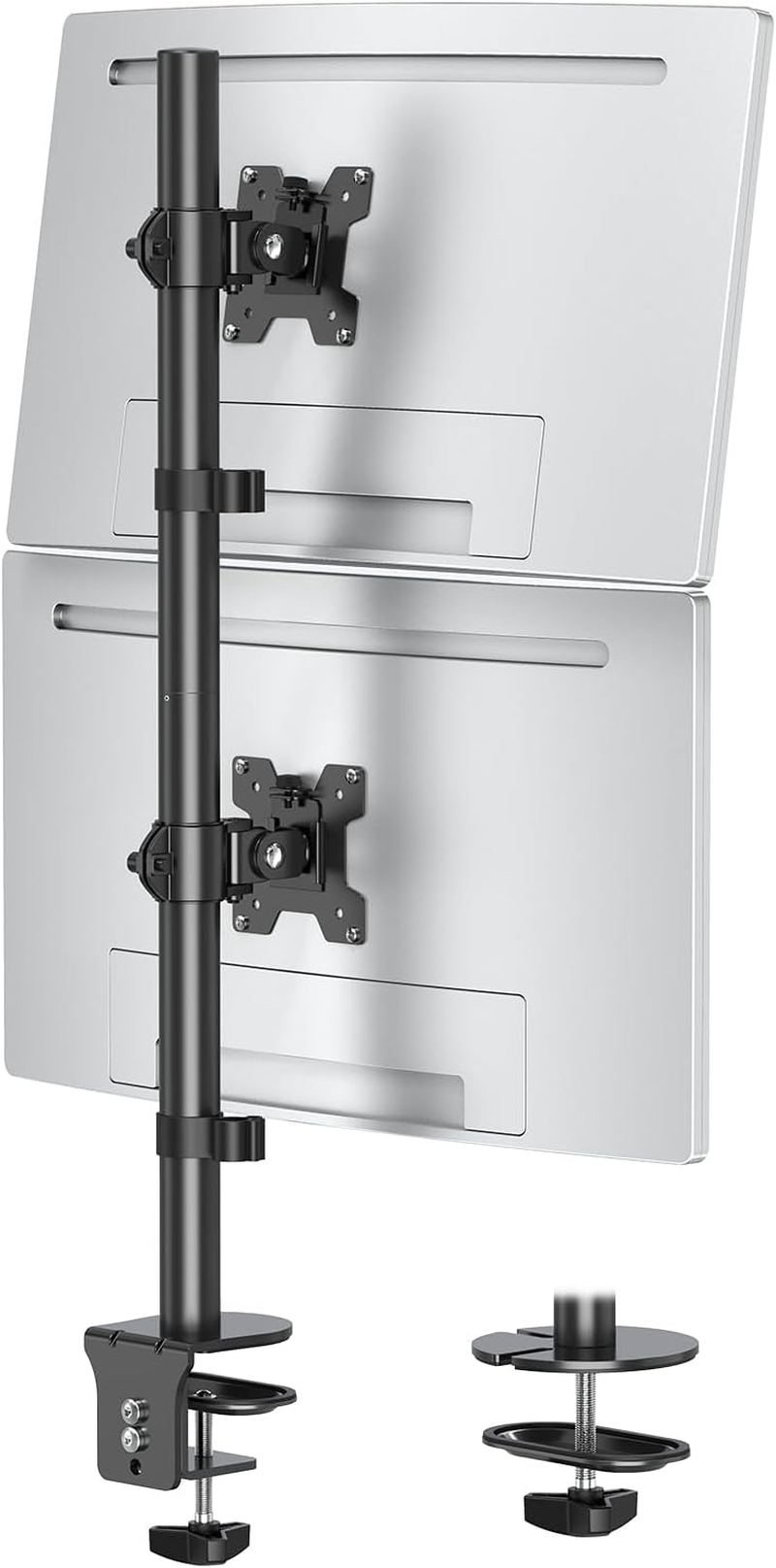 Dual Monitor Stand, Vertical Monitor Mount for 2 Max 32 inch Stack Screen Monitors, Height Adjustable, Swivel, Tilt Monitor Desk Mount with C Clamp Grommet Base, MU3004
