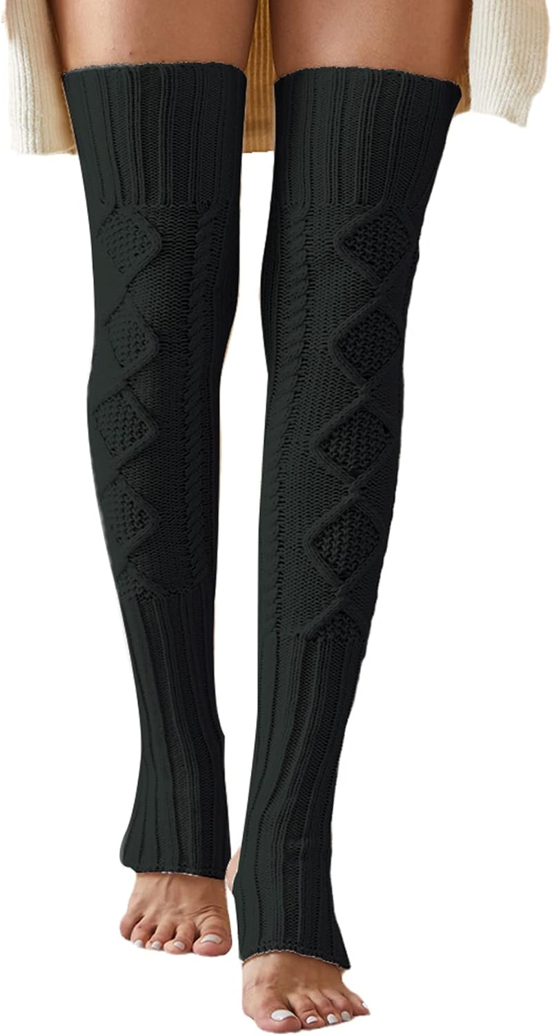 Leoparts Women'S Extra Long Stirrup Leg Warmers Winter Knitted over Knee Thigh High Footless Socks