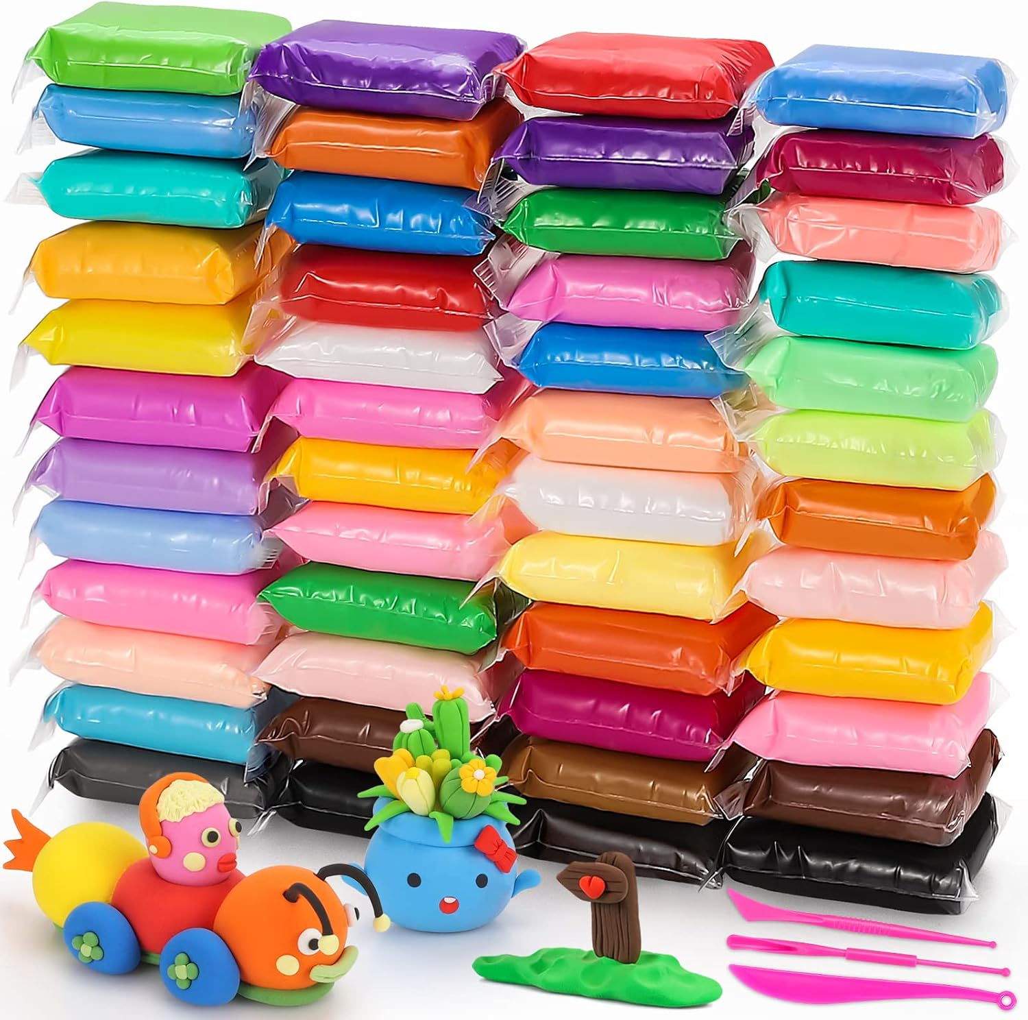 QMAY Air Dry Clay, 48 Colors Ultra Light Magic Clay, No-Toxic Modeling Clay