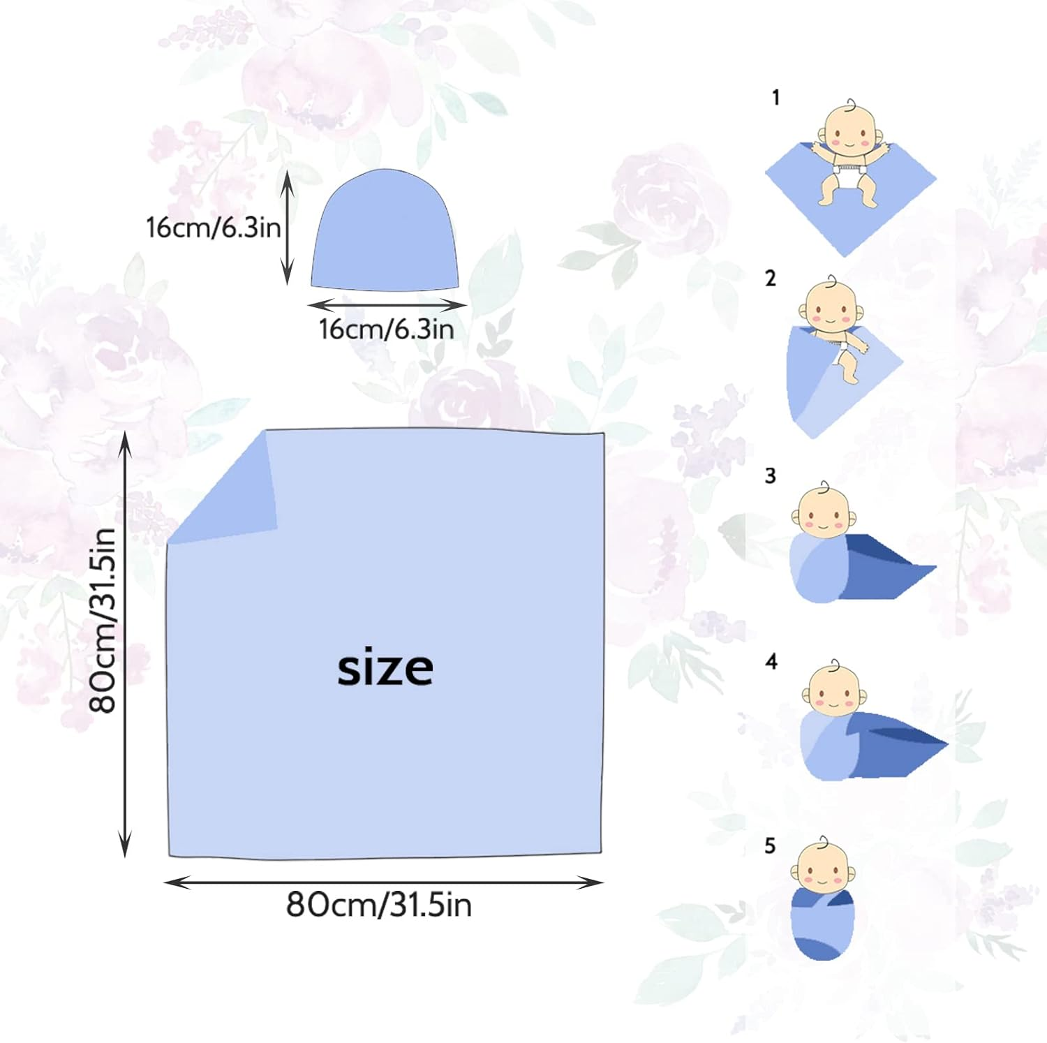 Newborn Swaddle Blanket with Beanie Set,Soft Stretchy Blanket for 0-3 Months ... - Picture 7 of 13