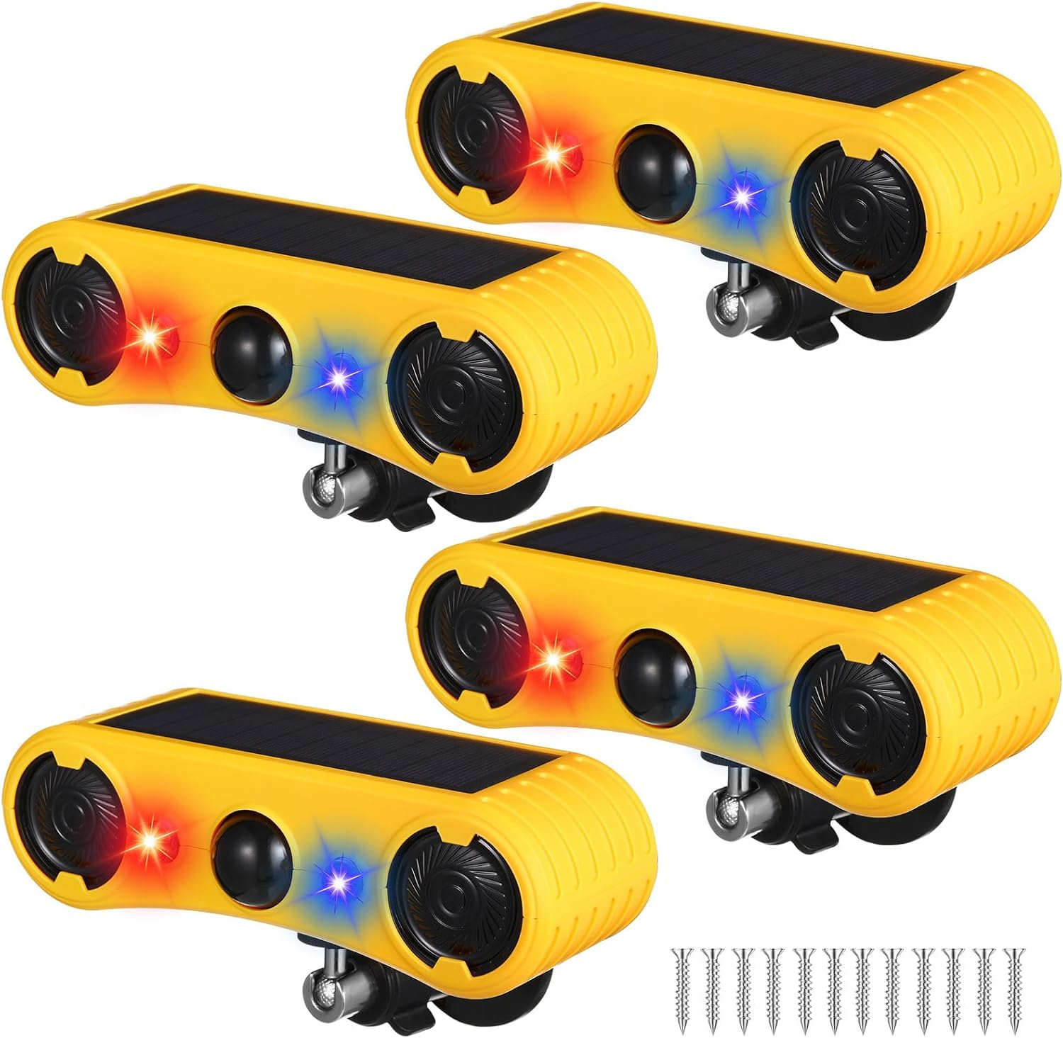 Solar Outdoor Motion Sensor Alarm 2 X 129Db Loud Noise Maker 13 Sound Detector Strobe Light, 4 Modes Animal Deterrent Dog Barking Alarm Mount on Ground or Fence for Garden Yard(4 Pack)