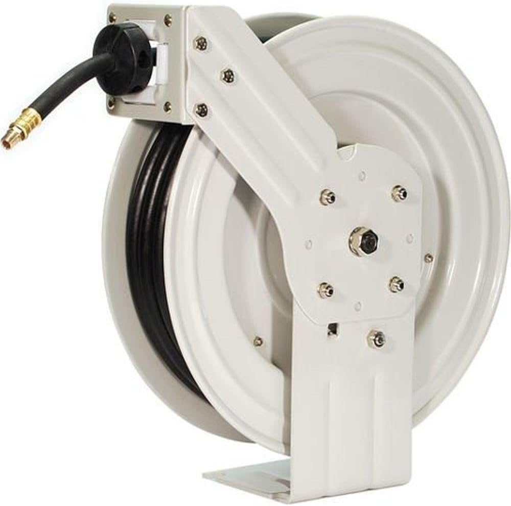HRRUB380503 Industrial Grade Retractable Air Hose Reel with 50-Foot Rubber Air Hose