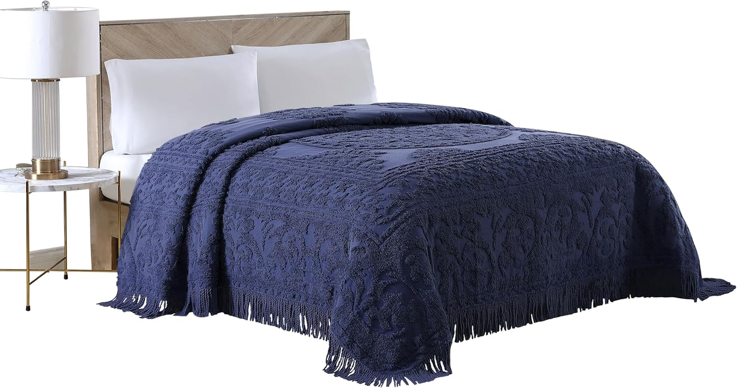 Beatrice Home Fashions Medallion Chenille Bedspread, King, Navy