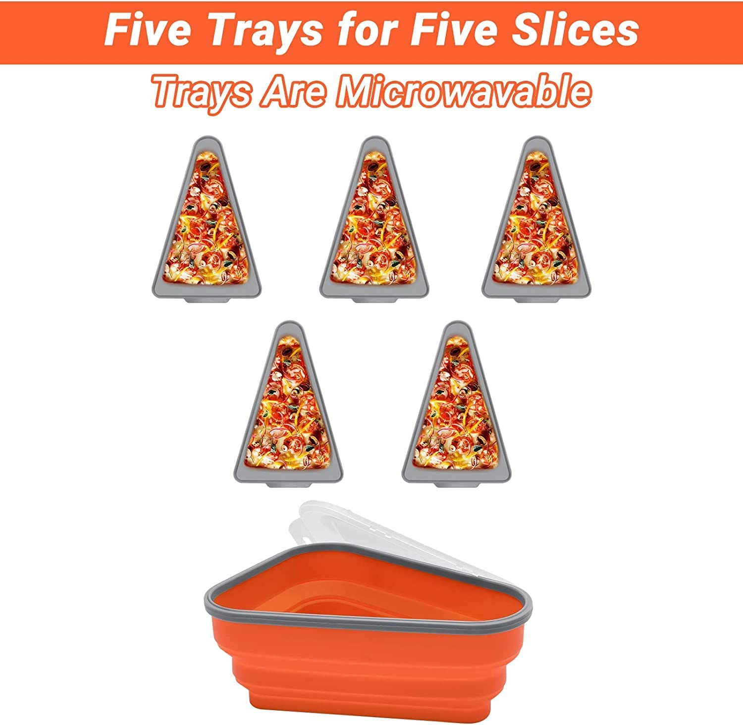 UNAOIWN Pizza Storage Container with 5 Serving Trays, Reusable Expandable Sil... - Picture 4 of 10
