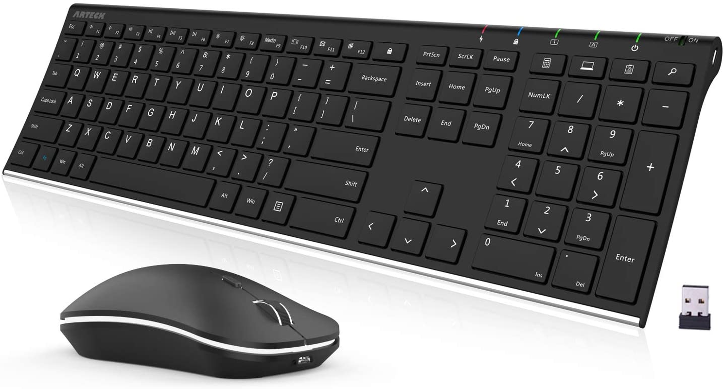 Teclado y mouse inalambrico acero inoxidable recargable para windows pc laptop